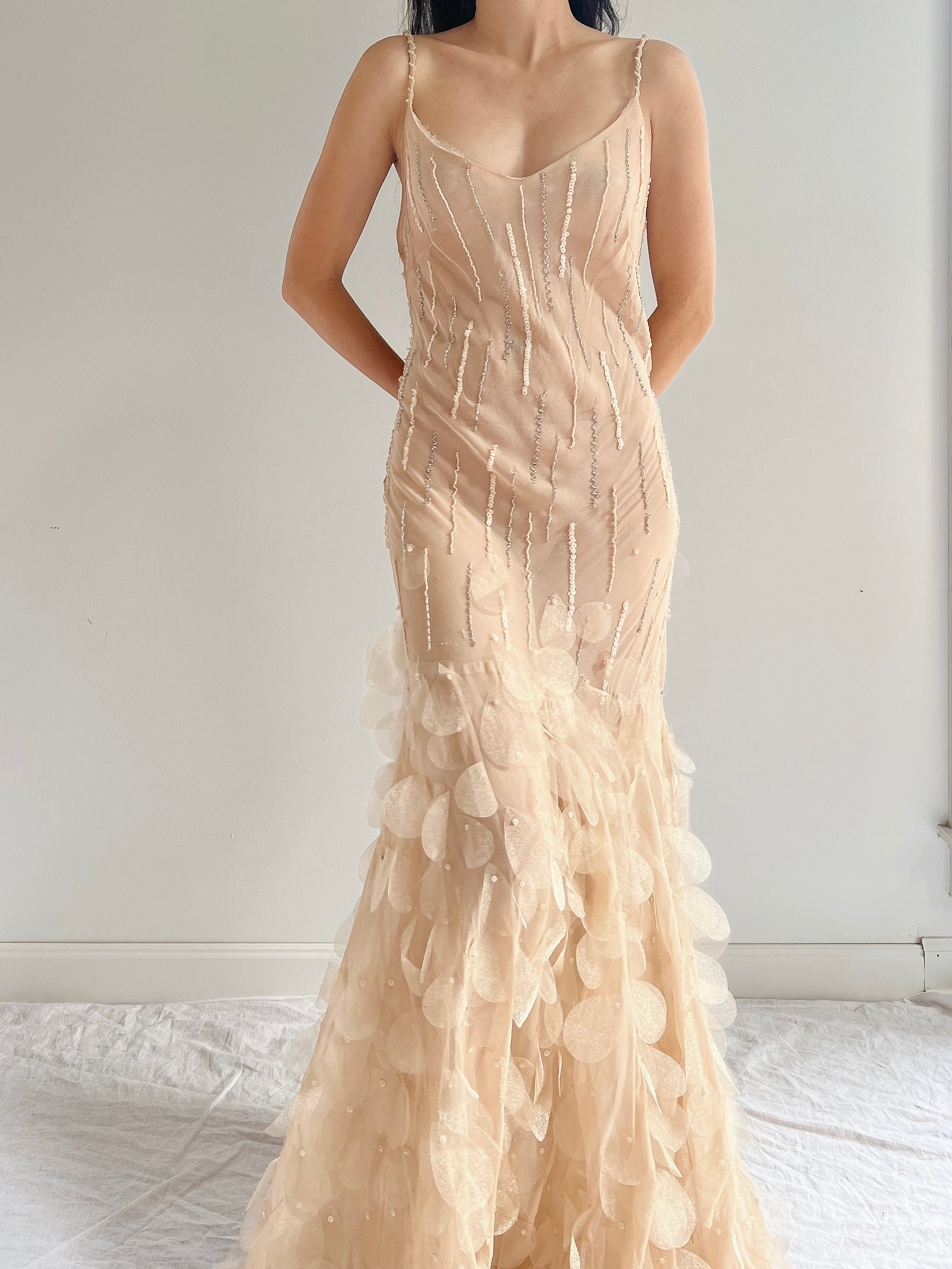 Vintage Silk Nude Petal Gown - S/M