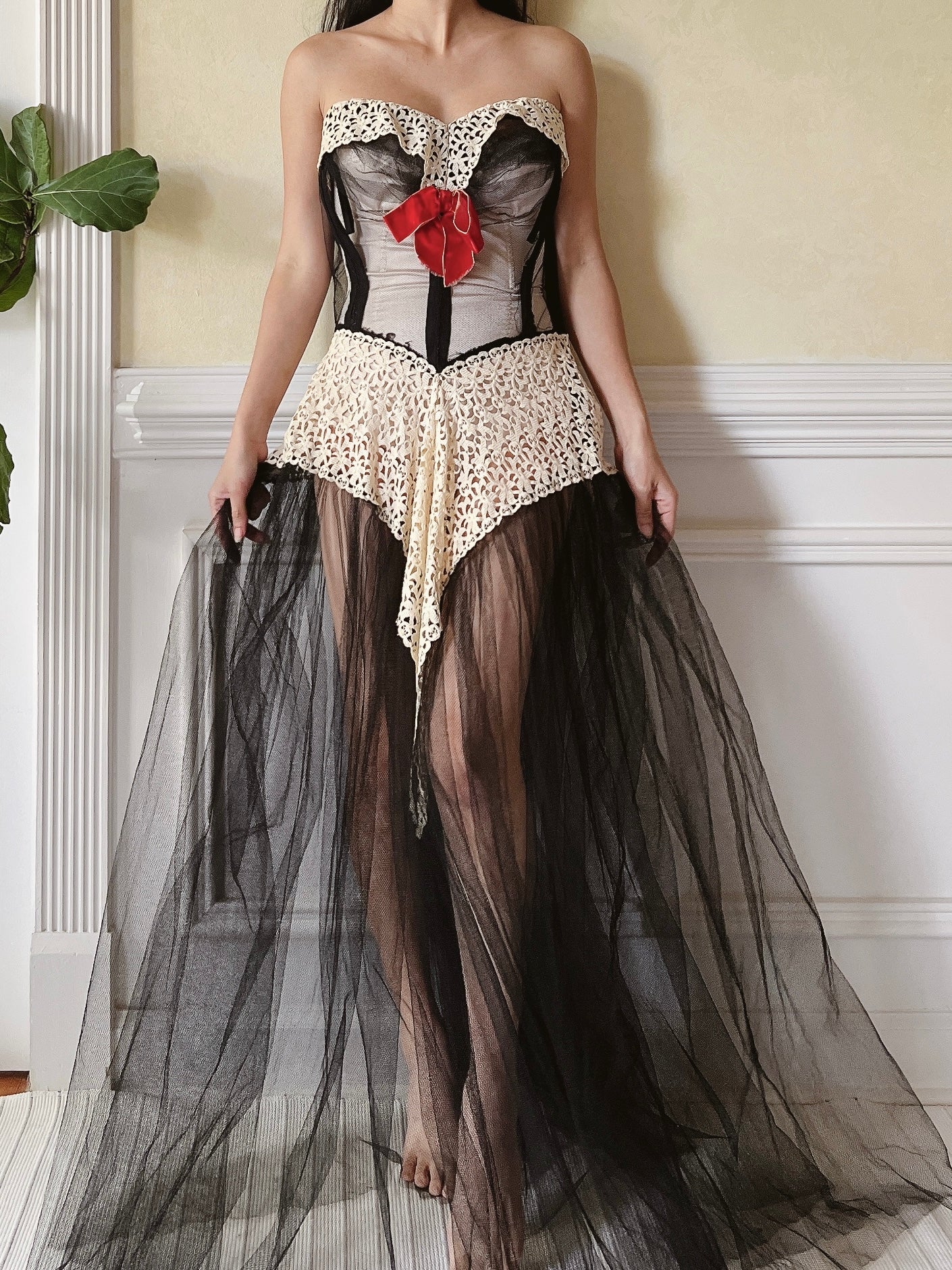 1950s Black Sheer Tulle Dress - S