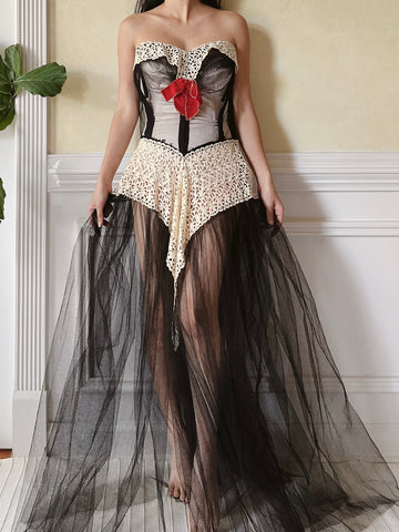 1950s Black Sheer Tulle Dress - S