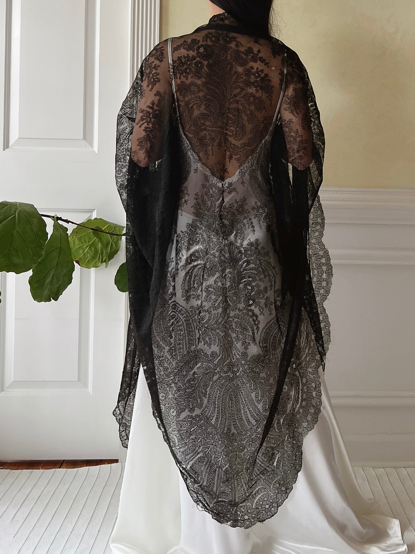 Antique Black Lace Shawl - One Size