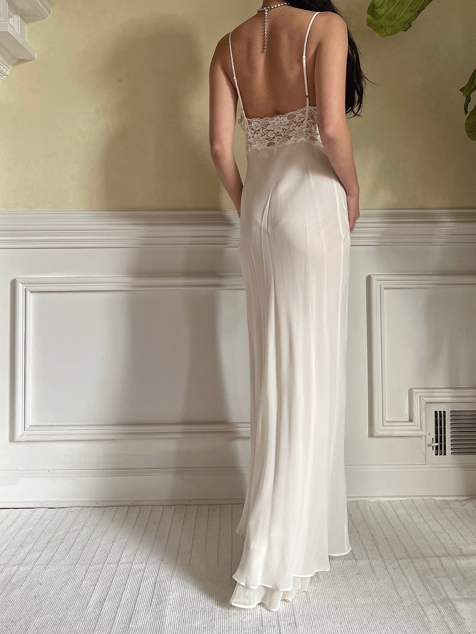Vintage Silk and Lace Chiffon Slip Dress - S