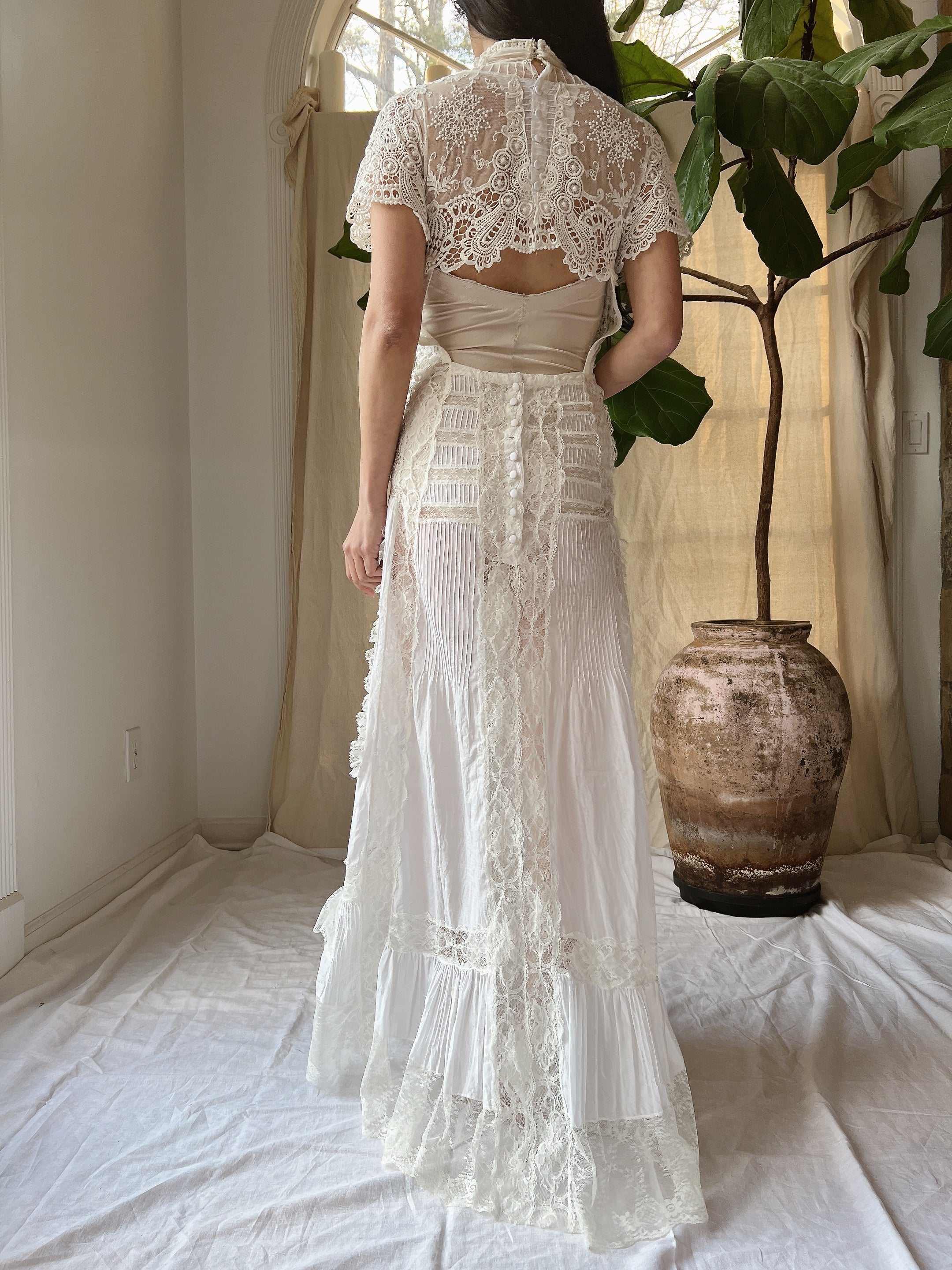 Vintage Victorian Inspired Silk and Cotton Dress - S/M