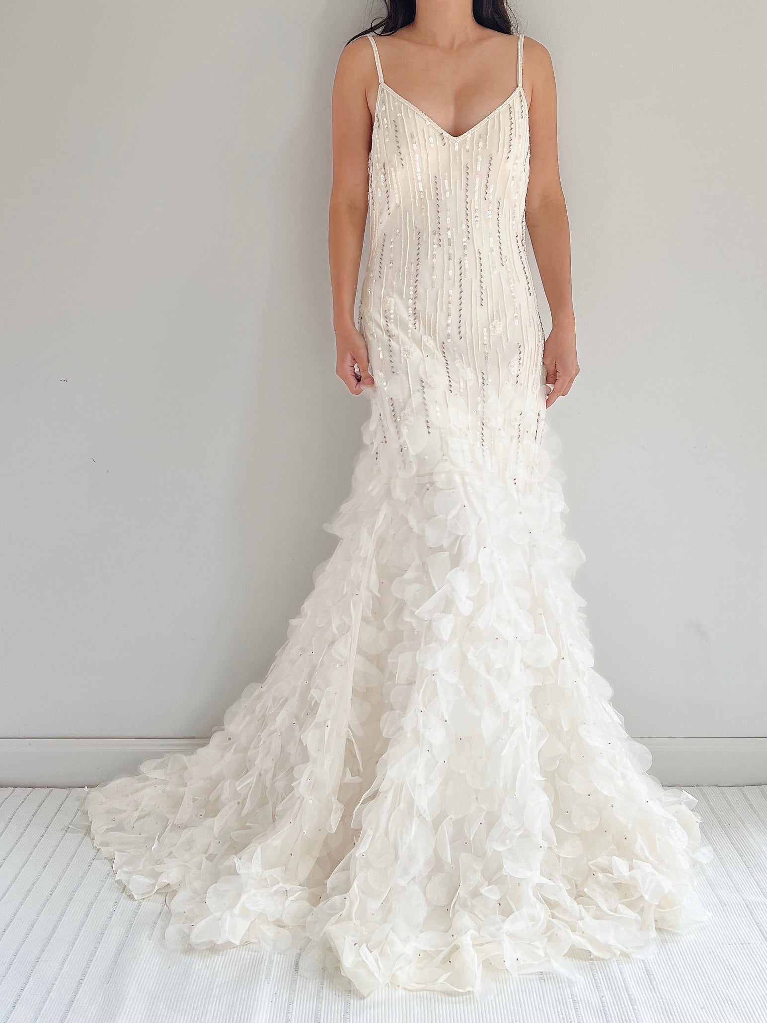 Vintage Chiffon Petal Beaded Dress - S/M