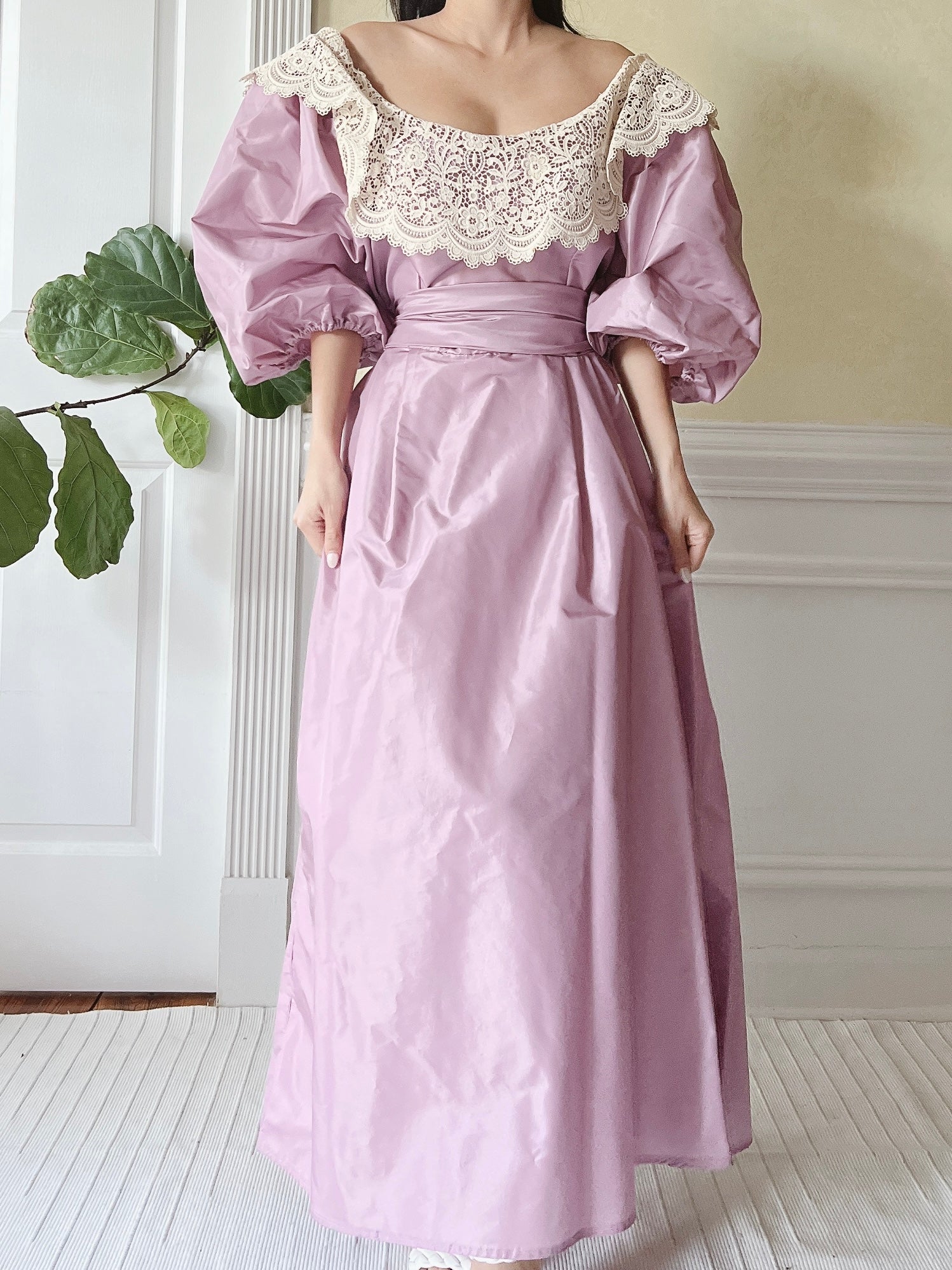 1980s Victor Costa Puff Sleeve Dress - M