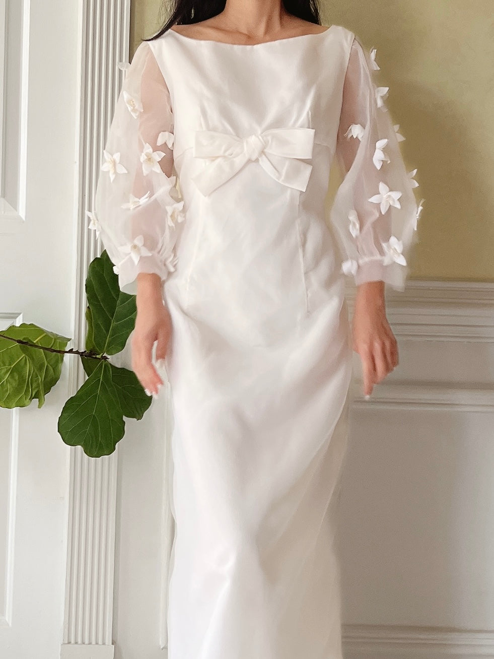 1960s Jean Varon Crinkle Organza Dress with Appliqués - S/M