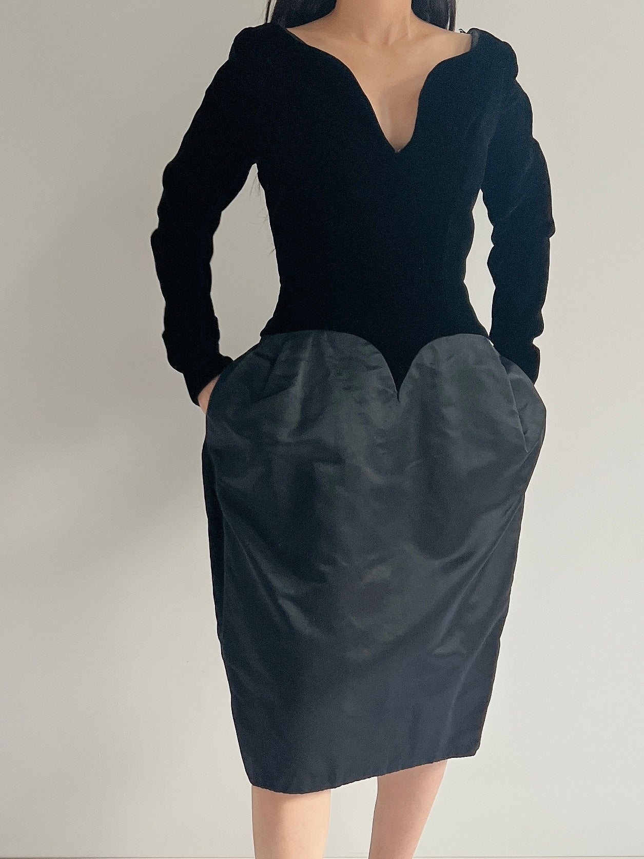 Vintage Victor Costa Velvet and Silk Satin Dress - S