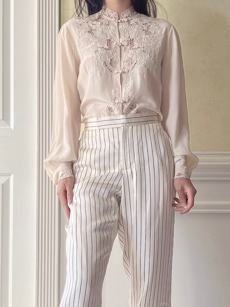Vintage Silk Embroidered Cutout Top - S/M
