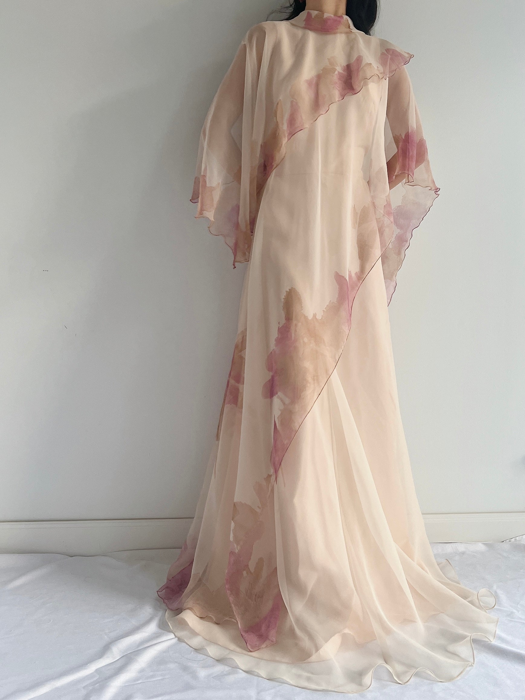 Vintage Chiffon Watercolor Gown - M