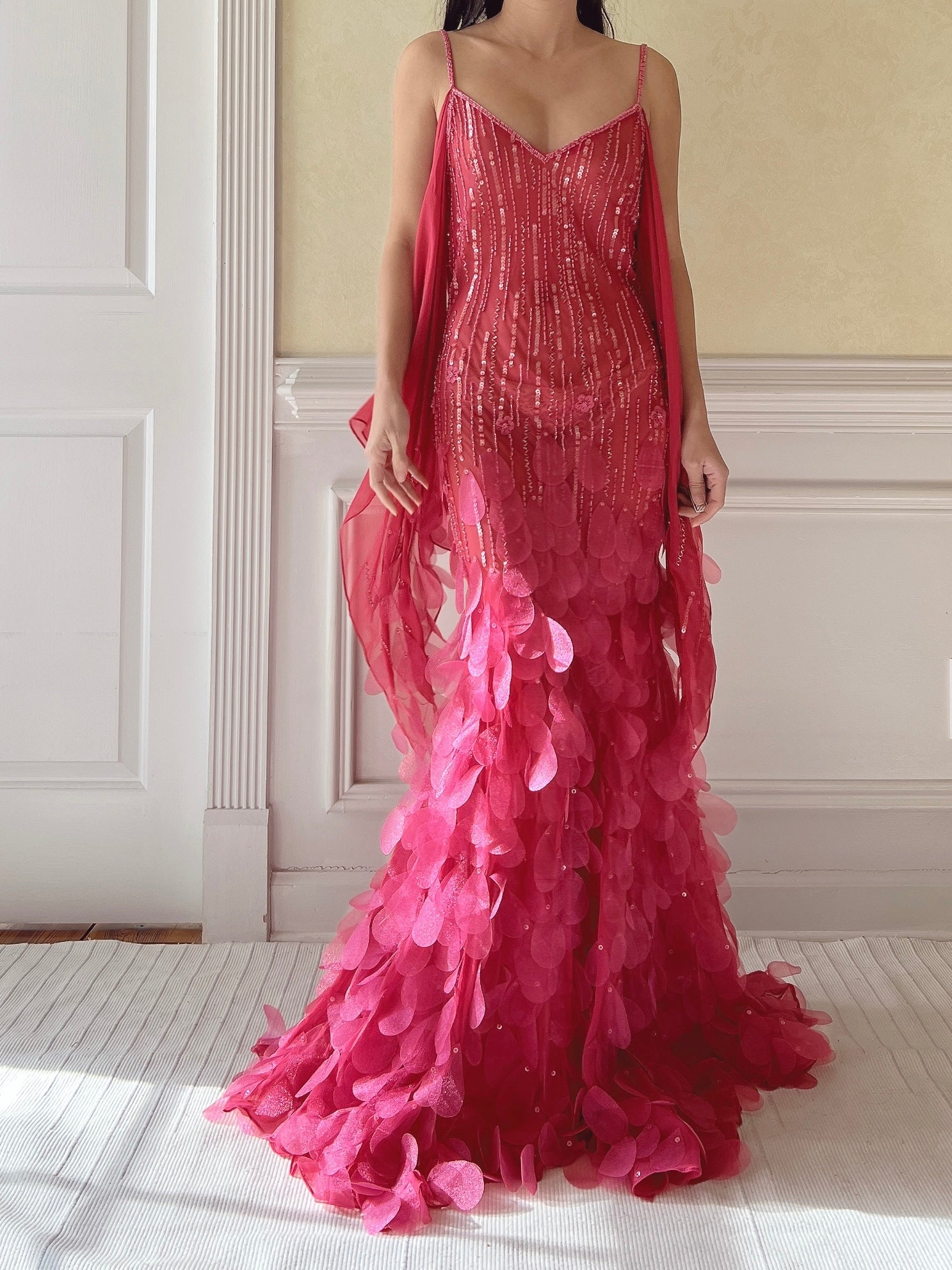 Vintage Hot Pink Silk Petal Gown - XS/S
