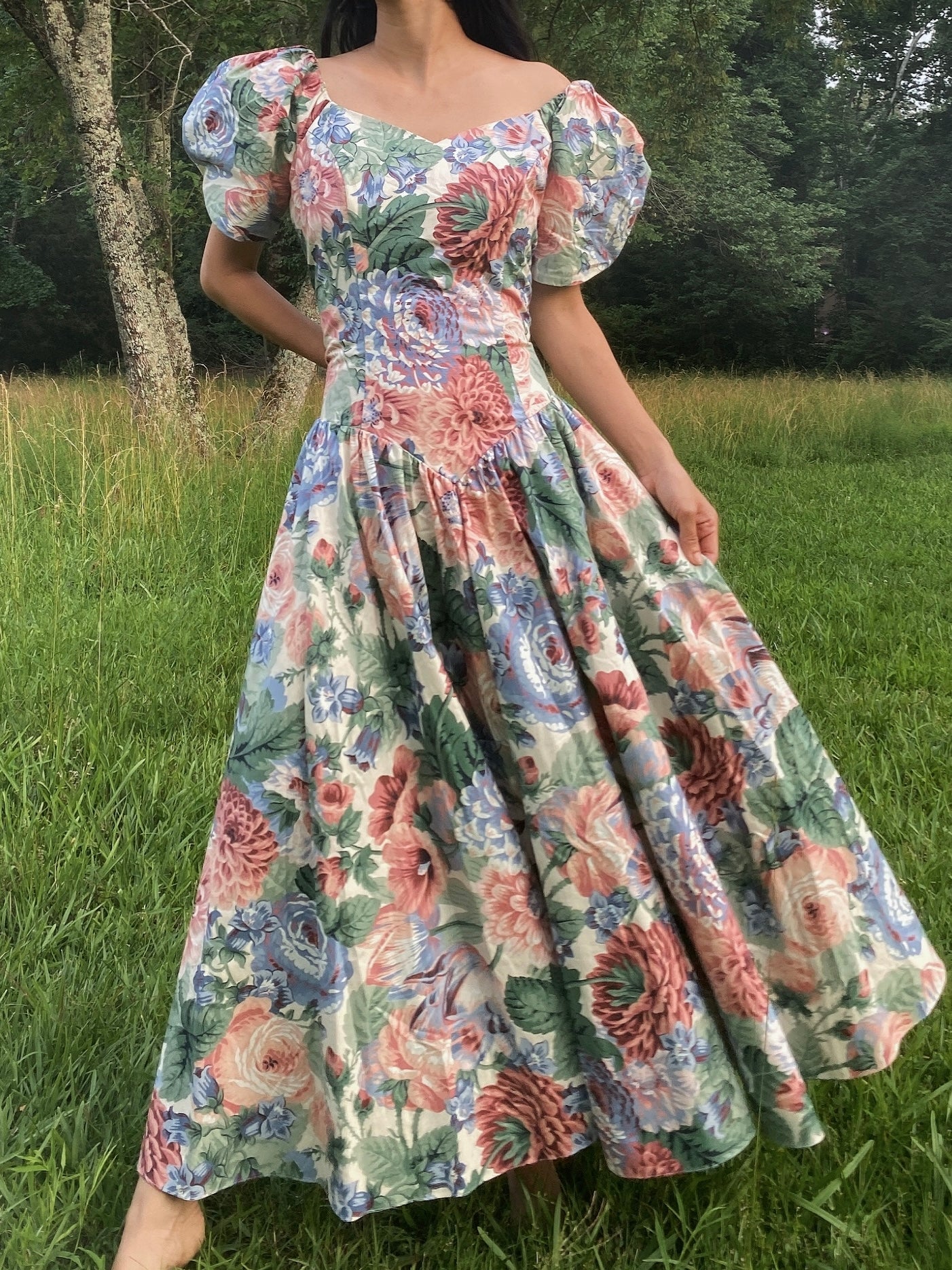 1980s Floral Cotton Dress - S/M