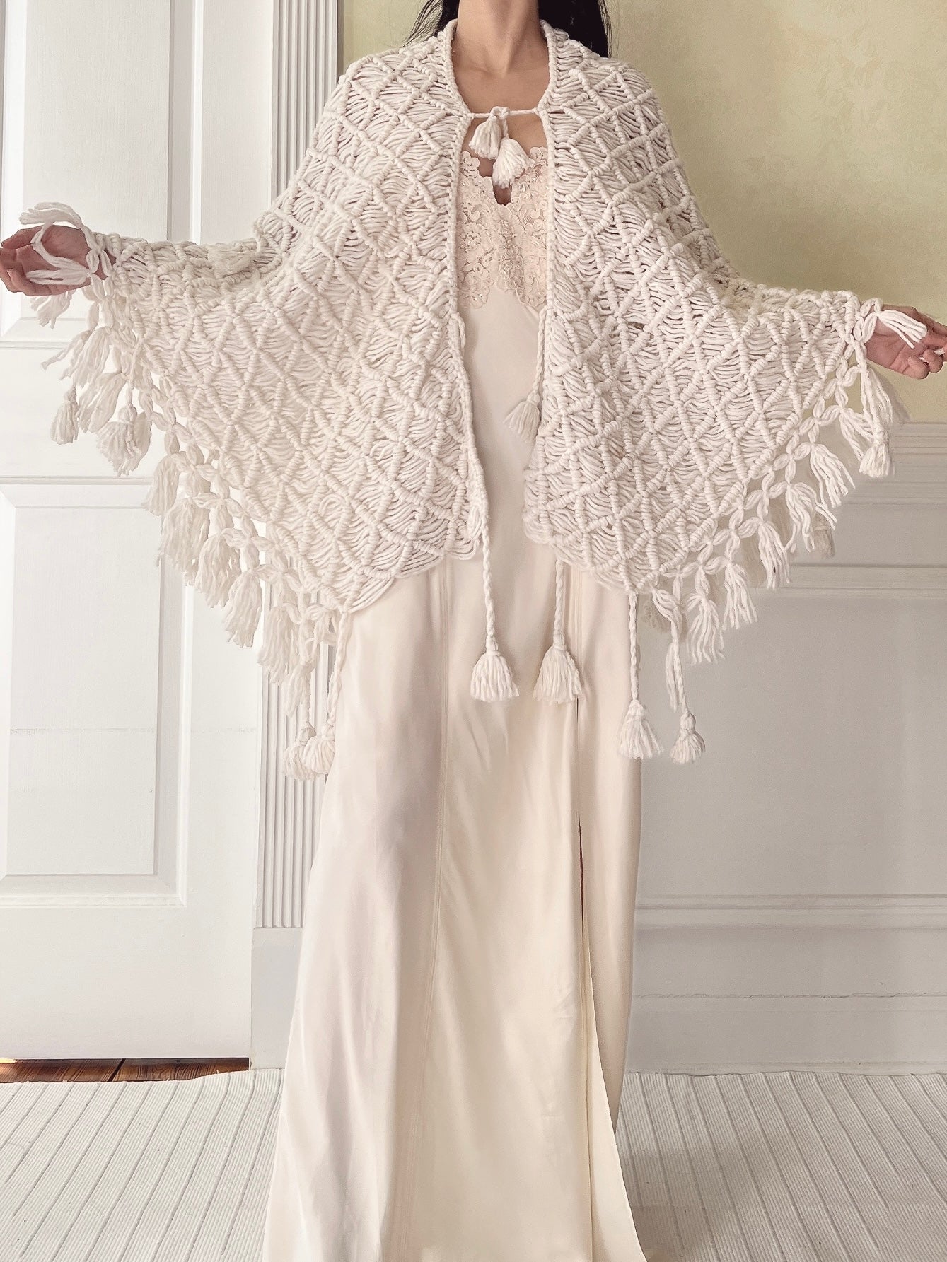 Vintage Crochet Cape Shawl - OSFM