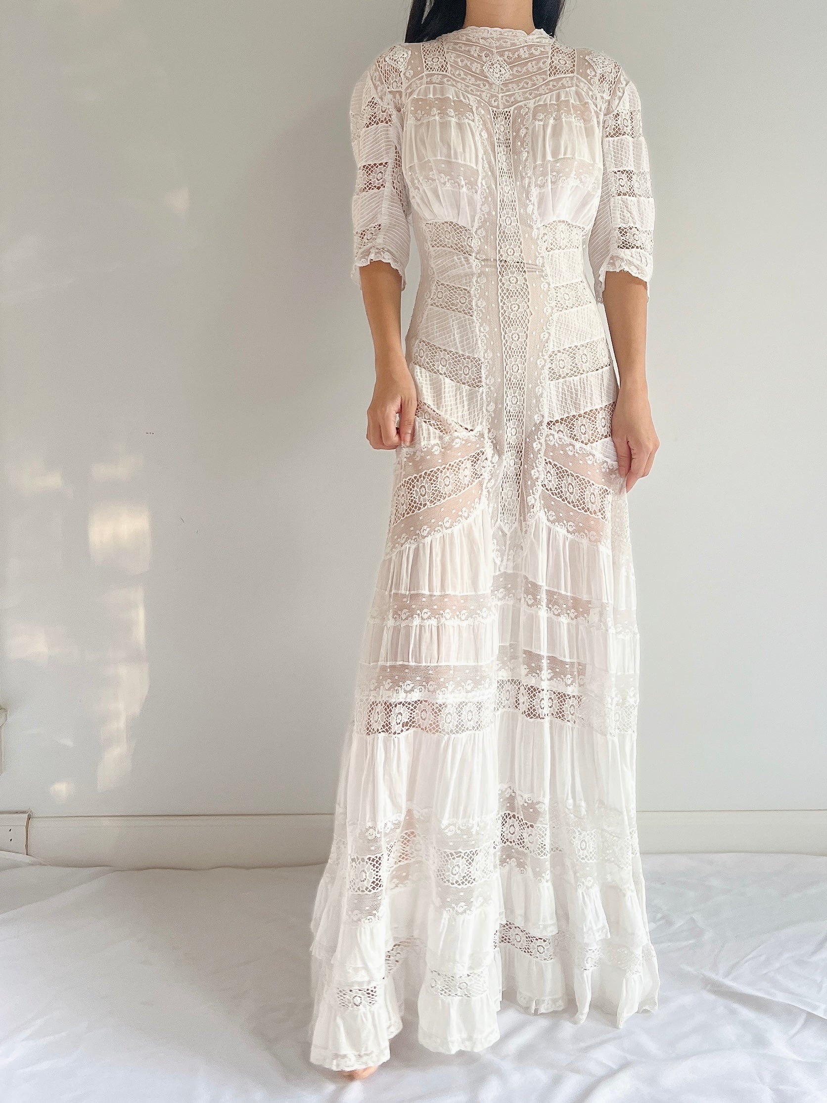 RESERVED Antique Lace Detail Batiste Dress - XS/S