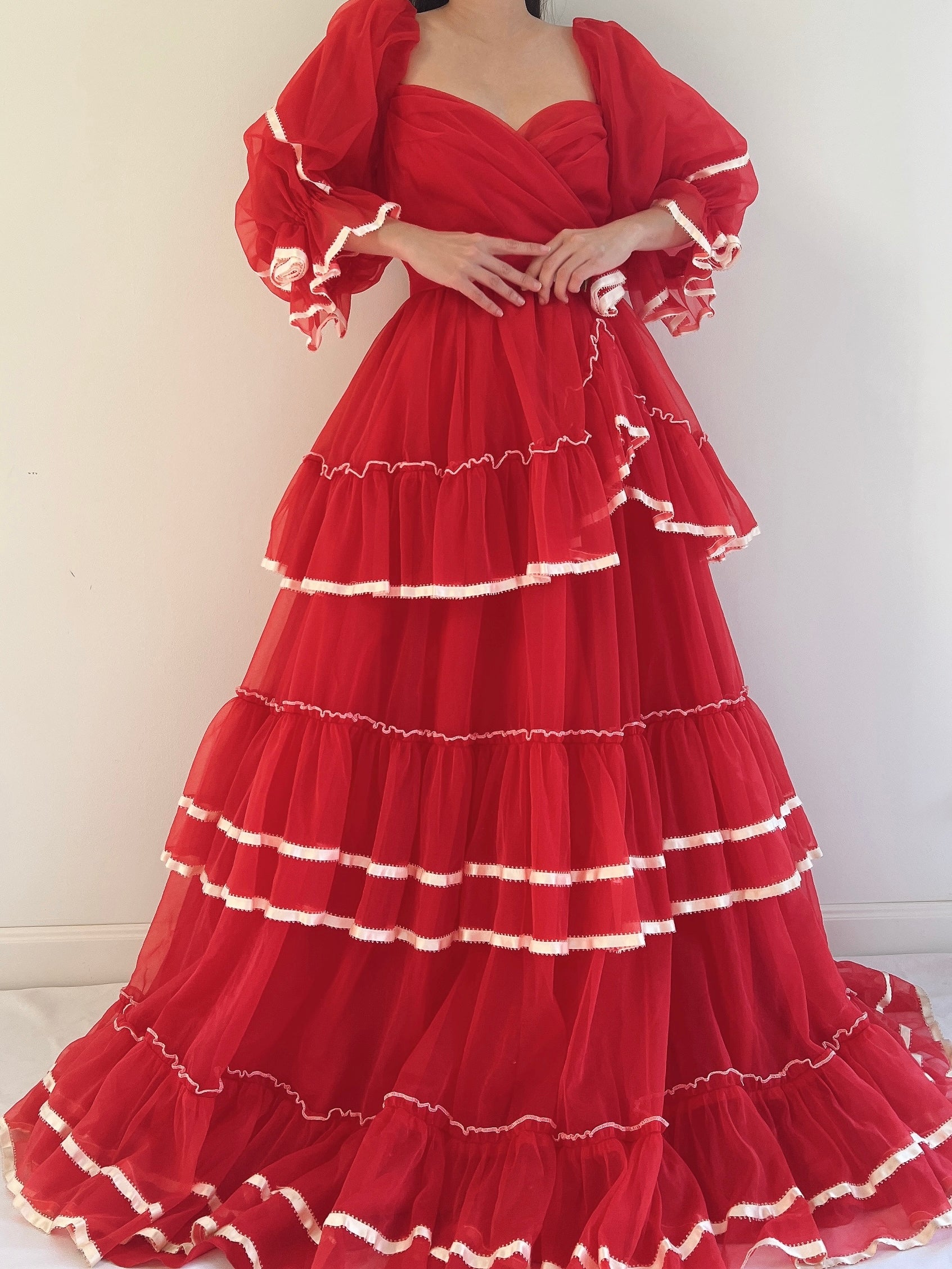 Vintage Nylon Chiffon Tiered Gown - XS/S