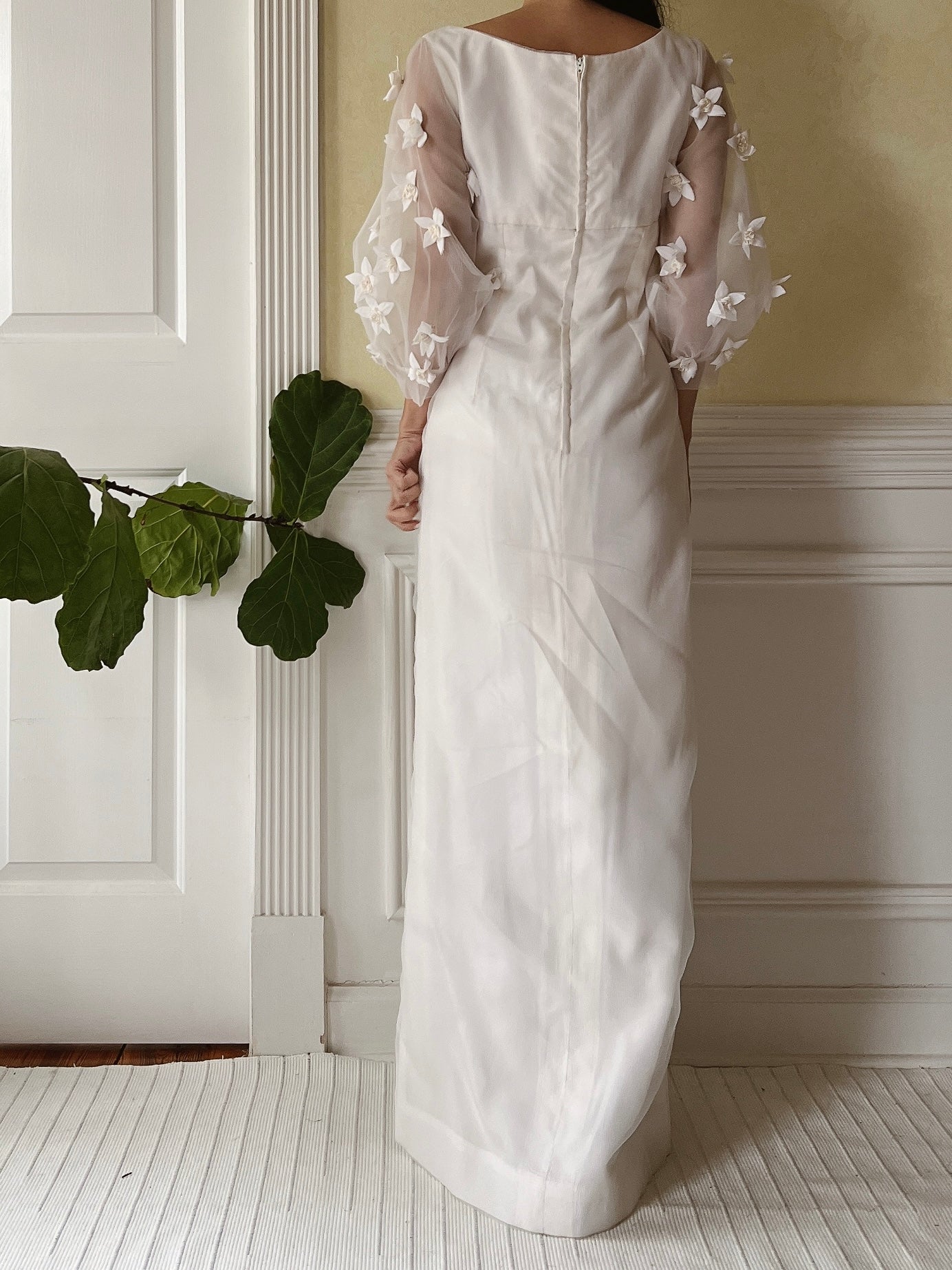 1960s Jean Varon Crinkle Organza Dress with Appliqués - S/M