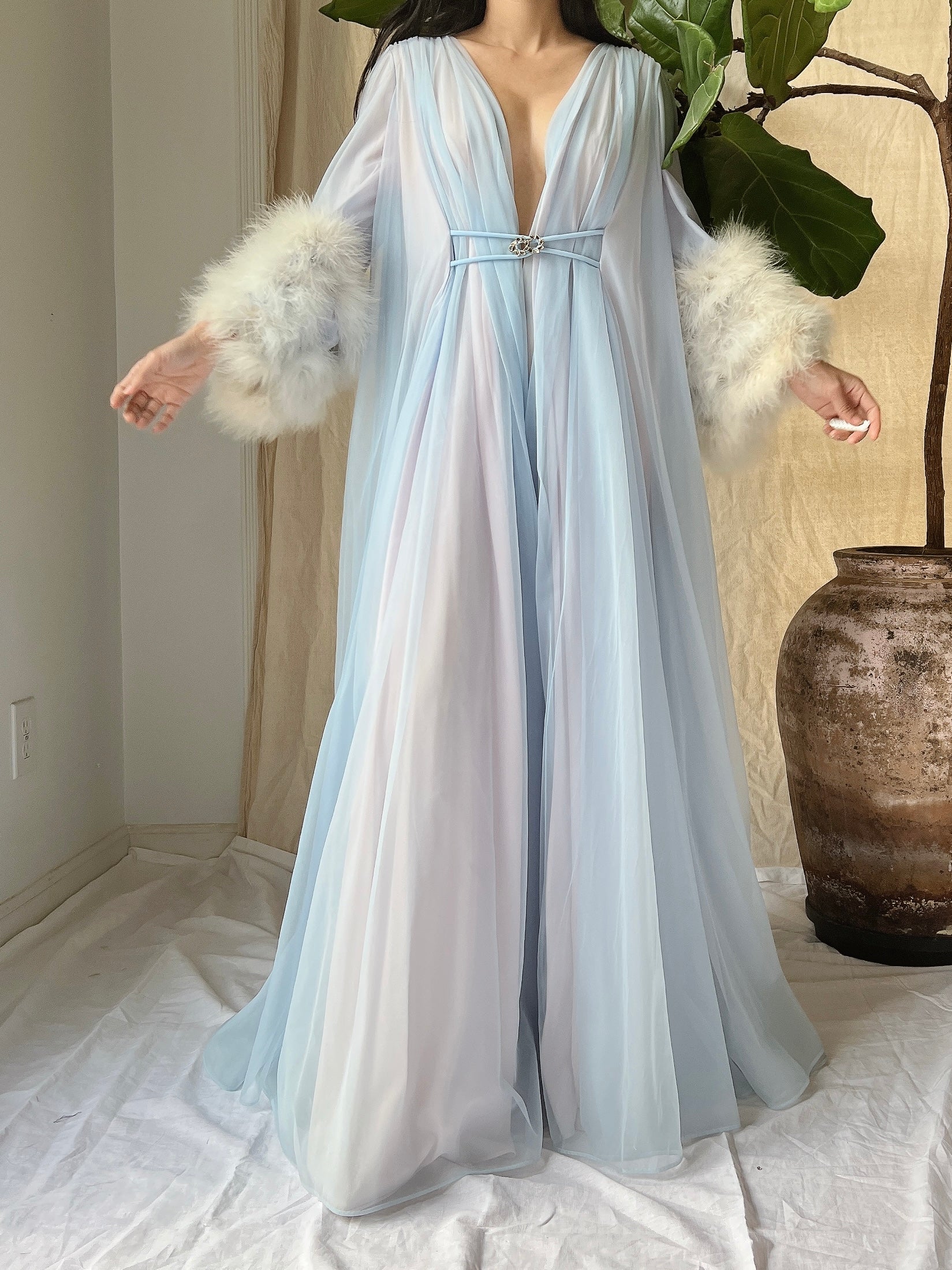 1950s Claire Sandra Lucie Ann Nylon Feather Robe - OSFM