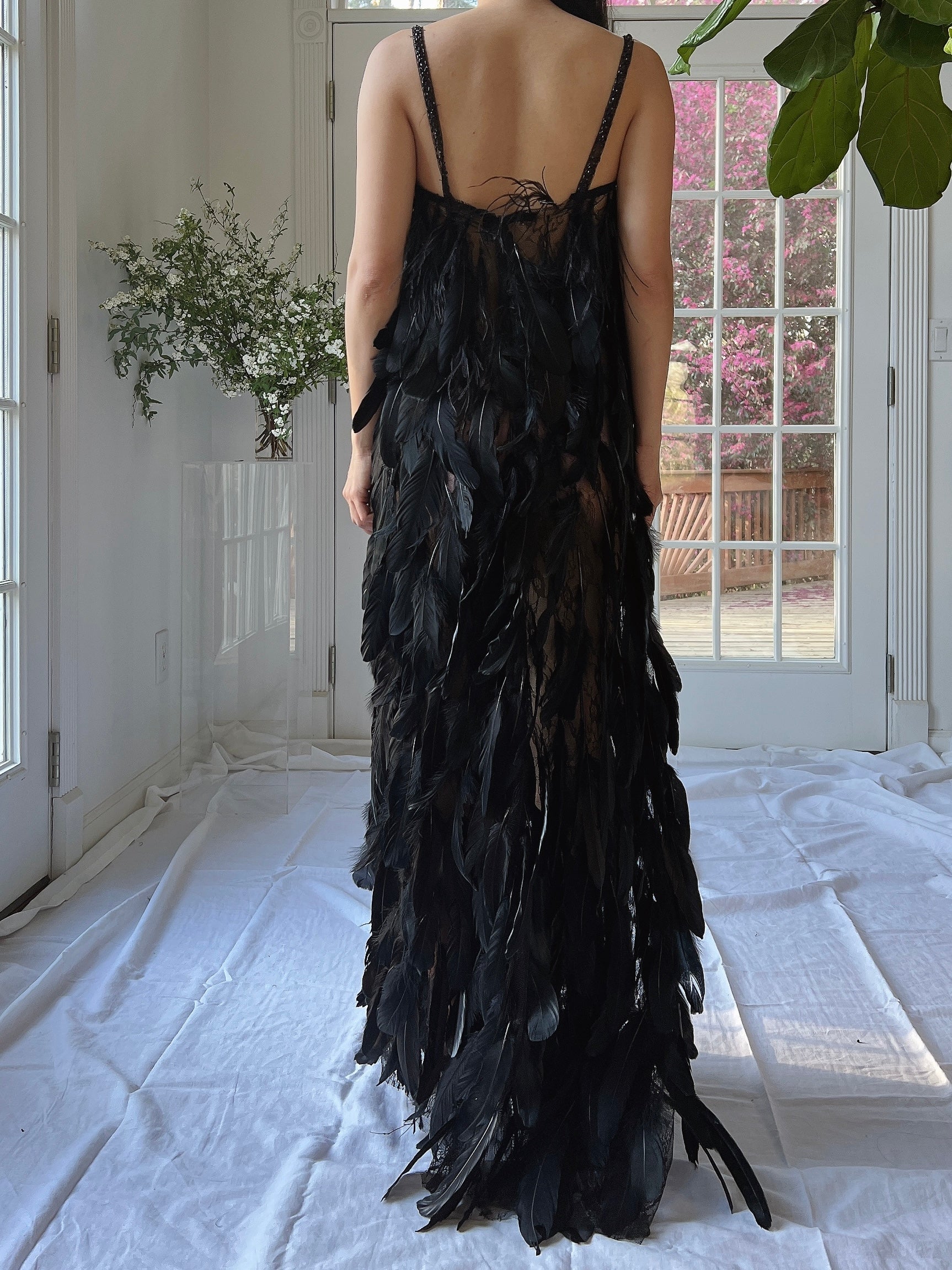 Vintage Feather and Lace Gown - S/M