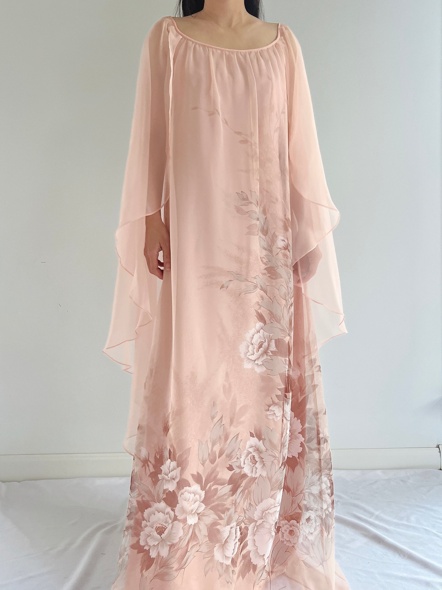 Vintage Chiffon Floral Cape Gown - OSFM