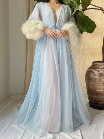 1950s Claire Sandra Lucie Ann Nylon Feather Robe - OSFM