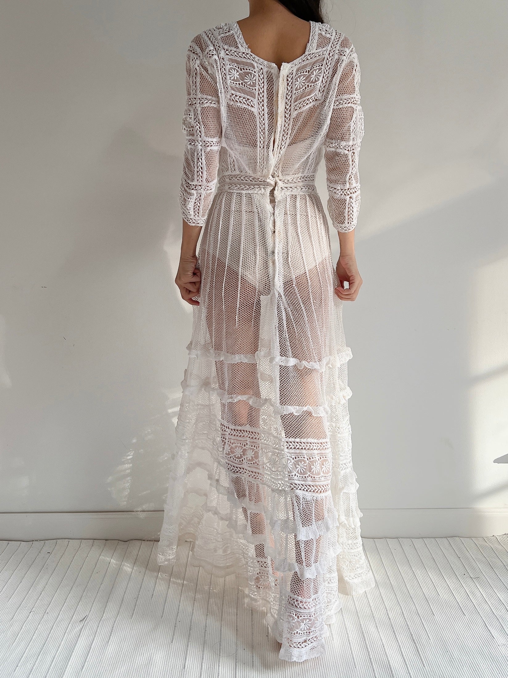 Rare Antique Edwardian Mesh Net Dress - XS