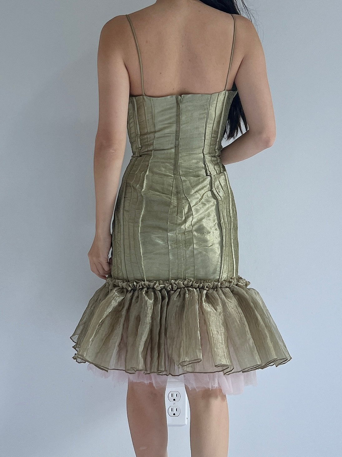 Vintage Silk Taffeta Beaded Dress - S