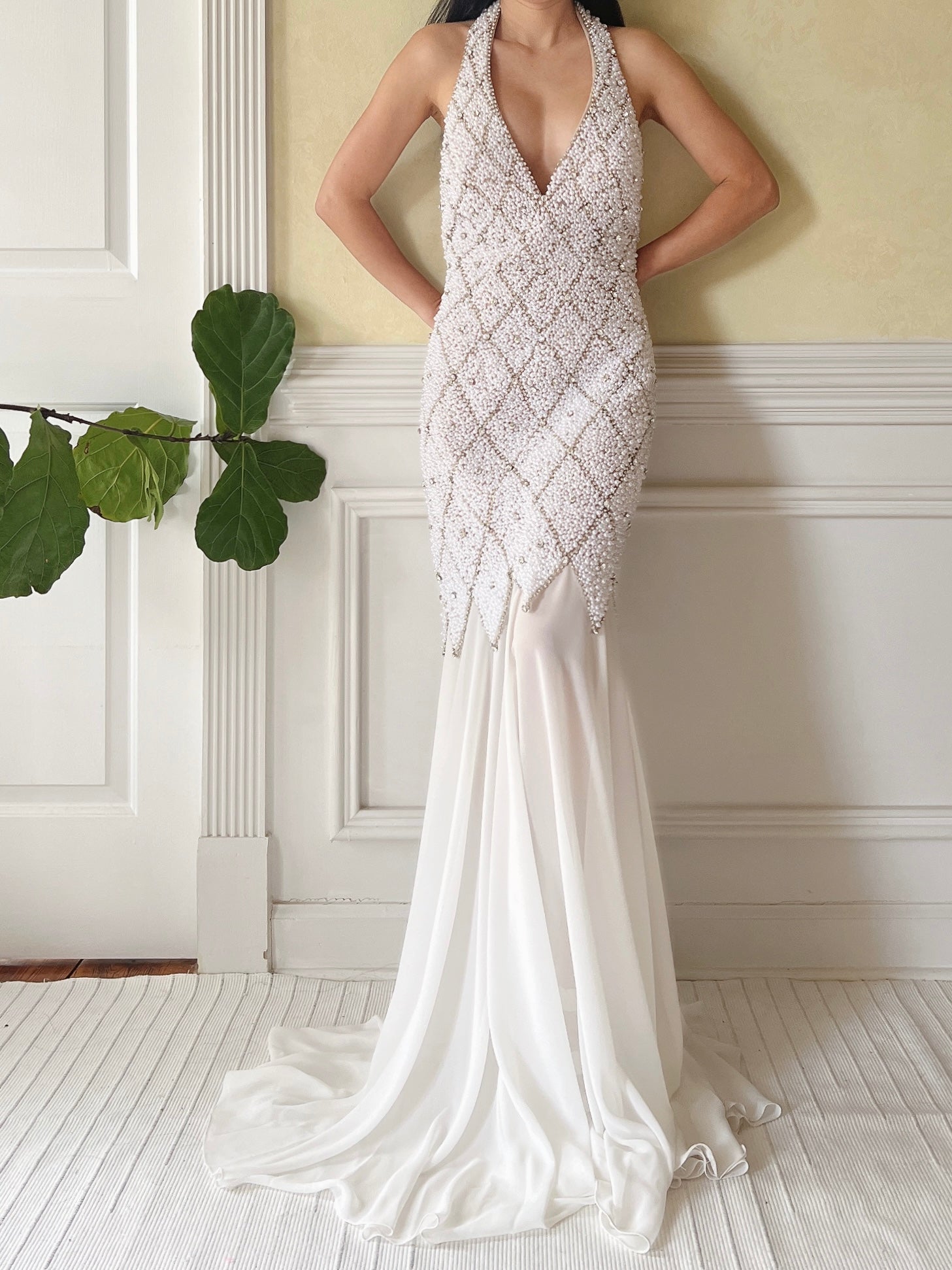 1990s Pearl and Chiffon Beaded Gown - S/4