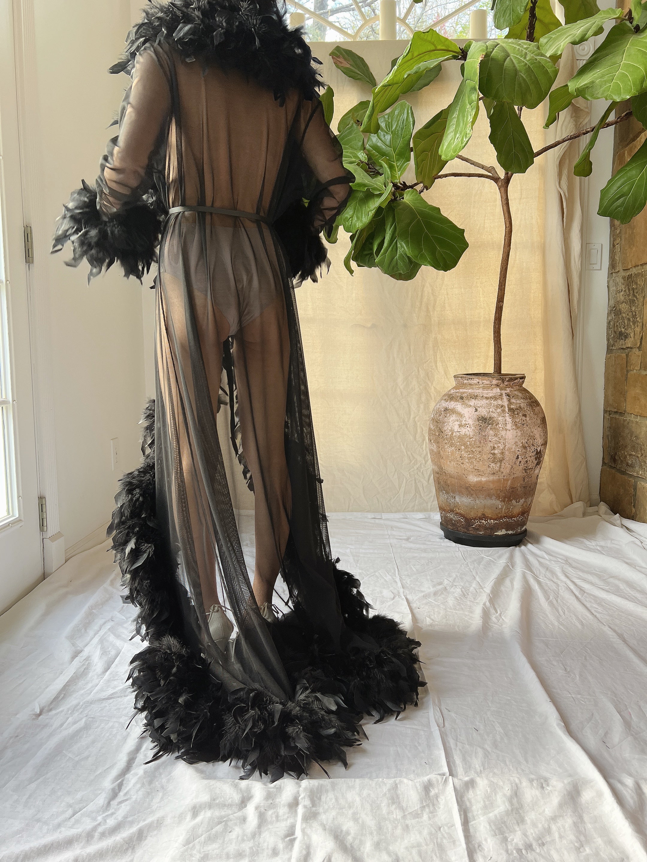 Vintage Black Feather Robe - OSFM