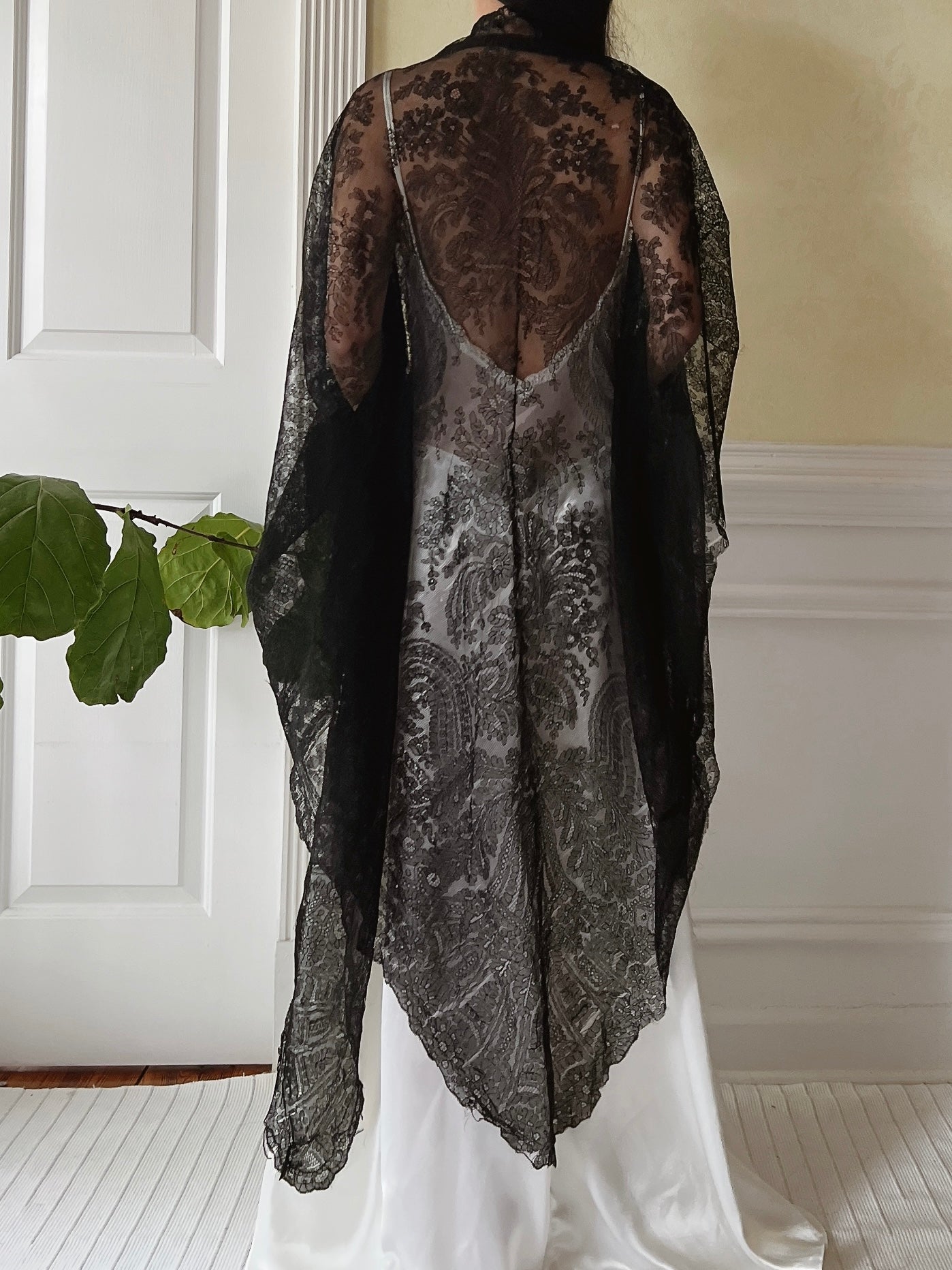 Antique Black Lace Shawl - One Size