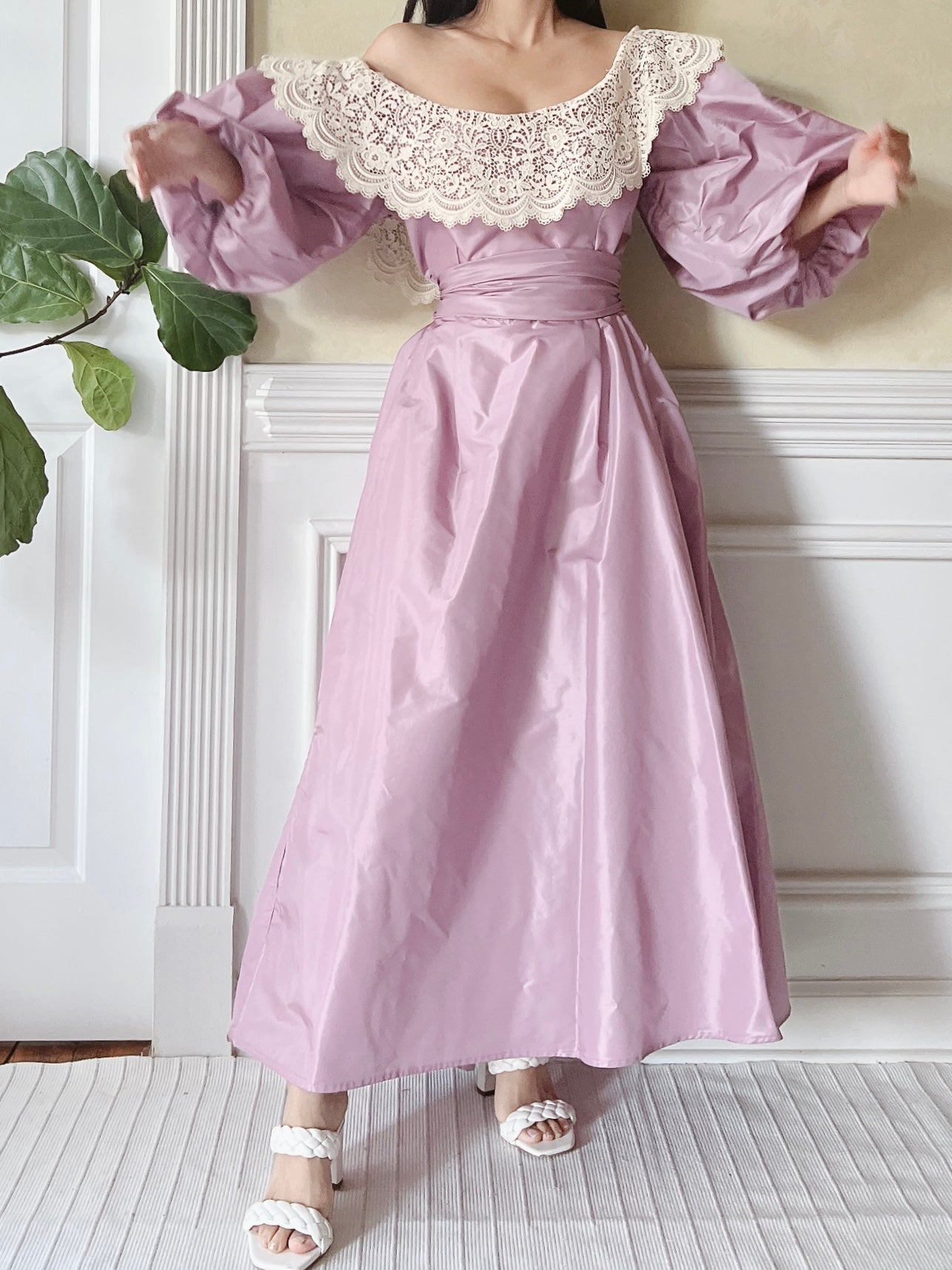 1980s Victor Costa Puff Sleeve Dress - M