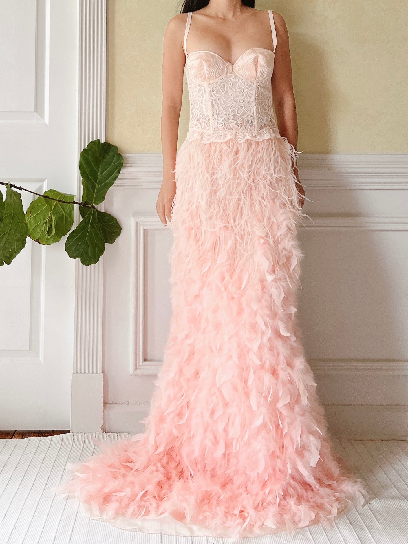 Y2K Soft Peach Feather Skirt - XS