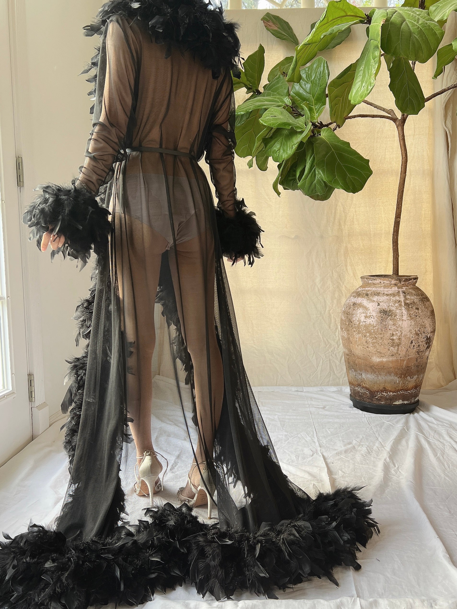 Vintage Black Feather Robe - OSFM