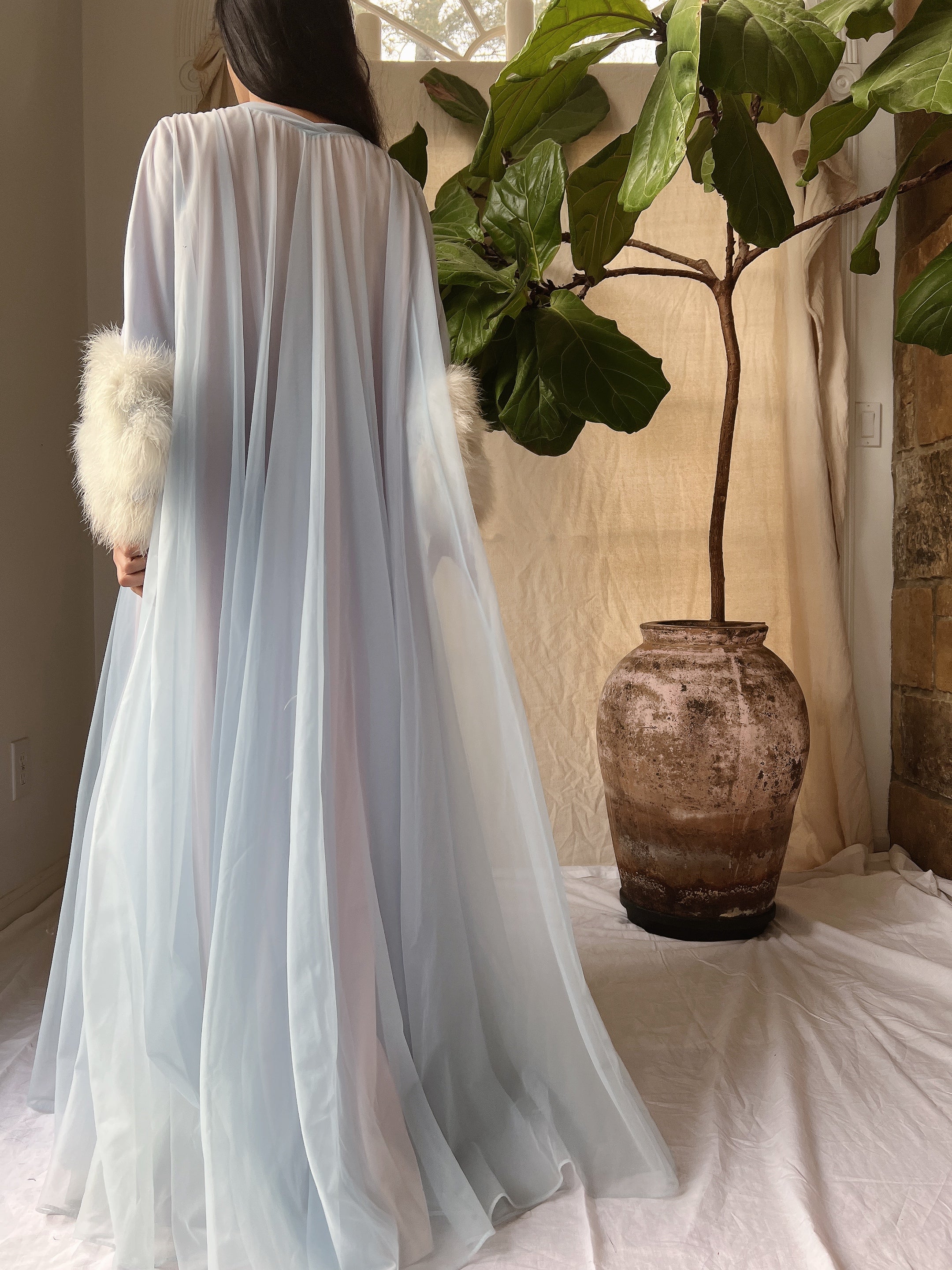 1950s Claire Sandra Lucie Ann Nylon Feather Robe - OSFM