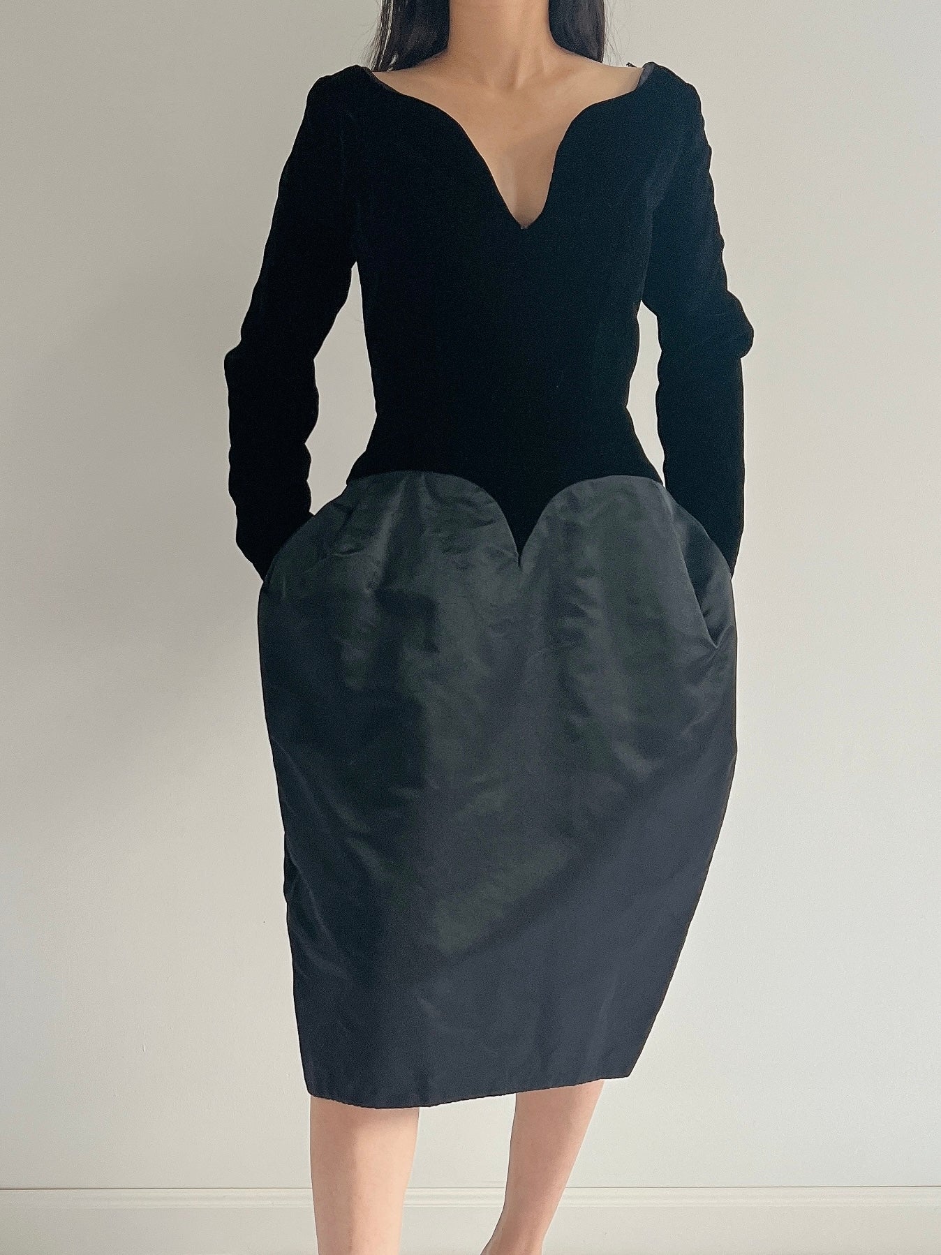 Vintage Victor Costa Velvet and Silk Satin Dress - S