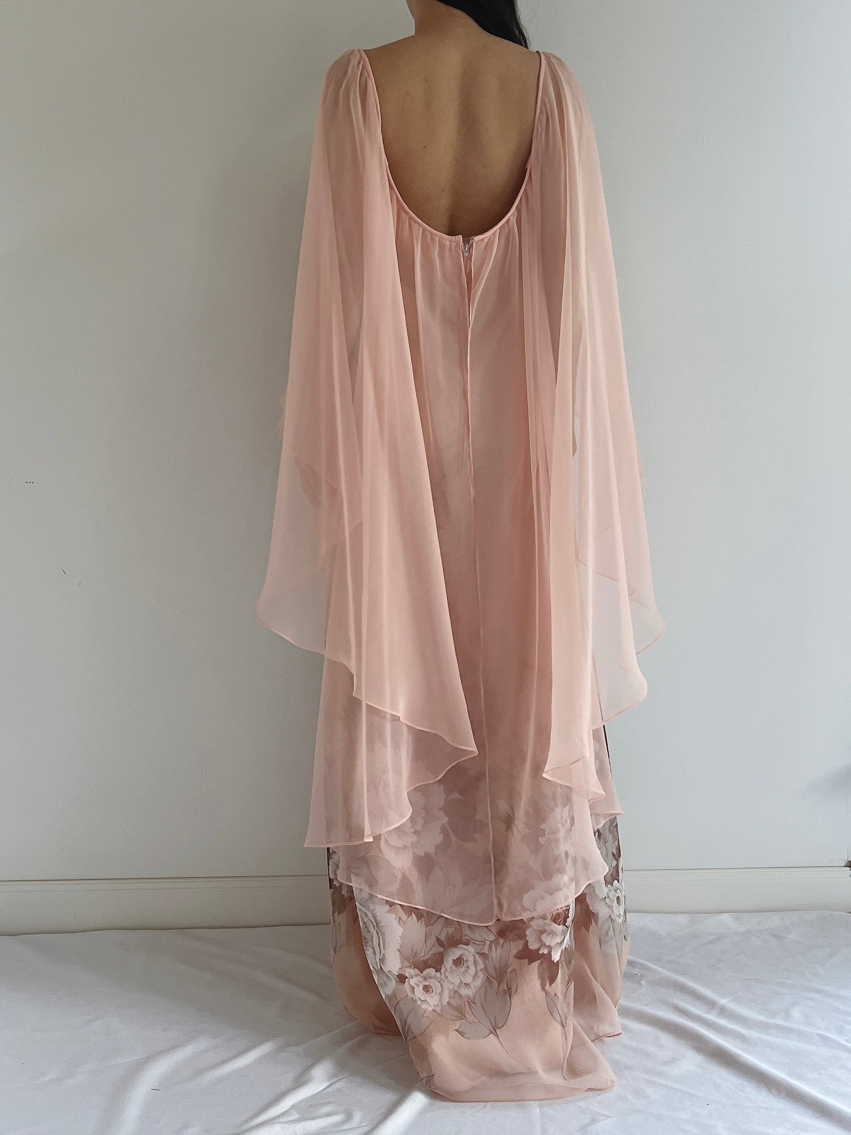 Vintage Chiffon Floral Cape Gown - OSFM
