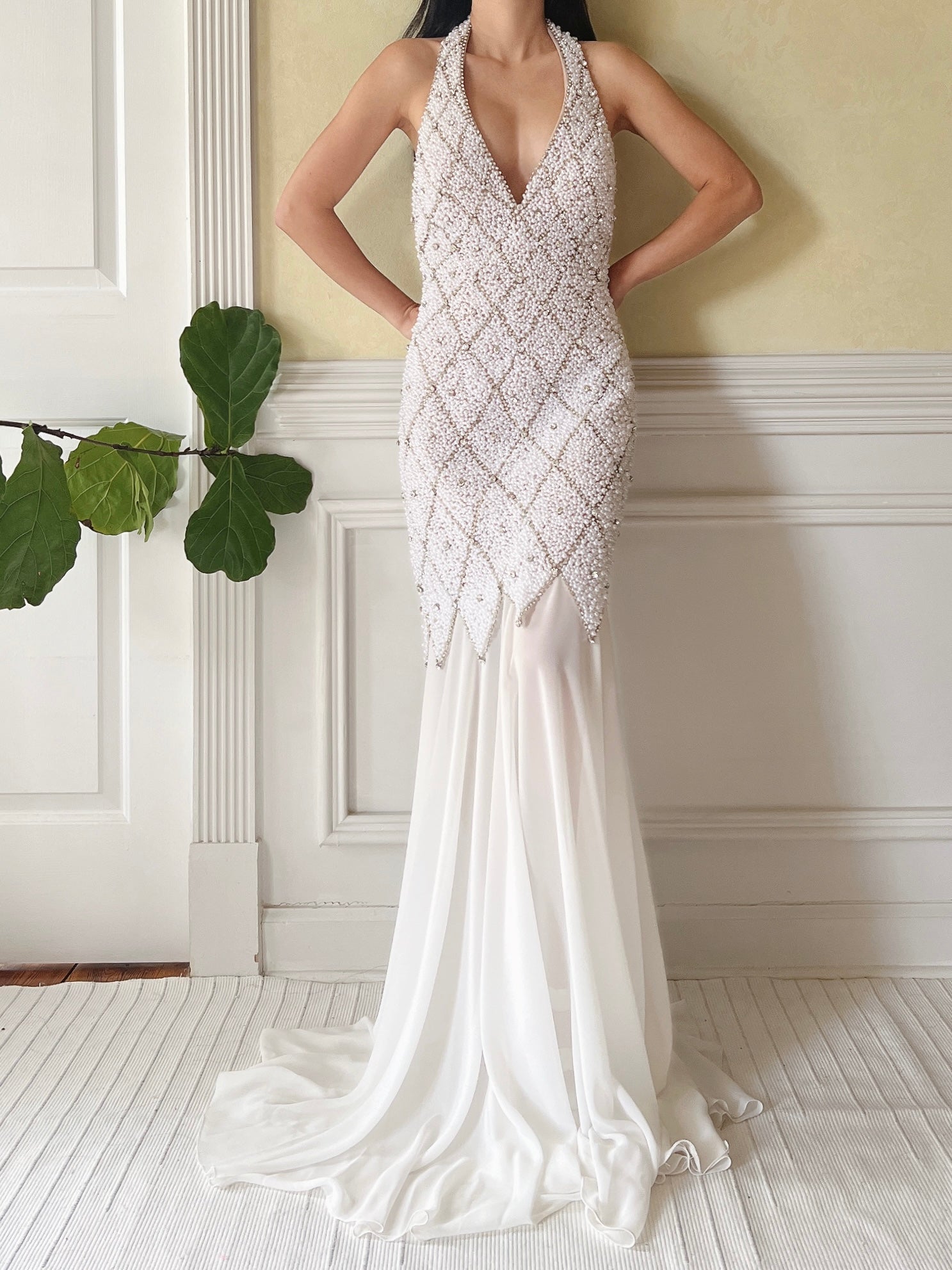 1990s Pearl and Chiffon Beaded Gown - S/4