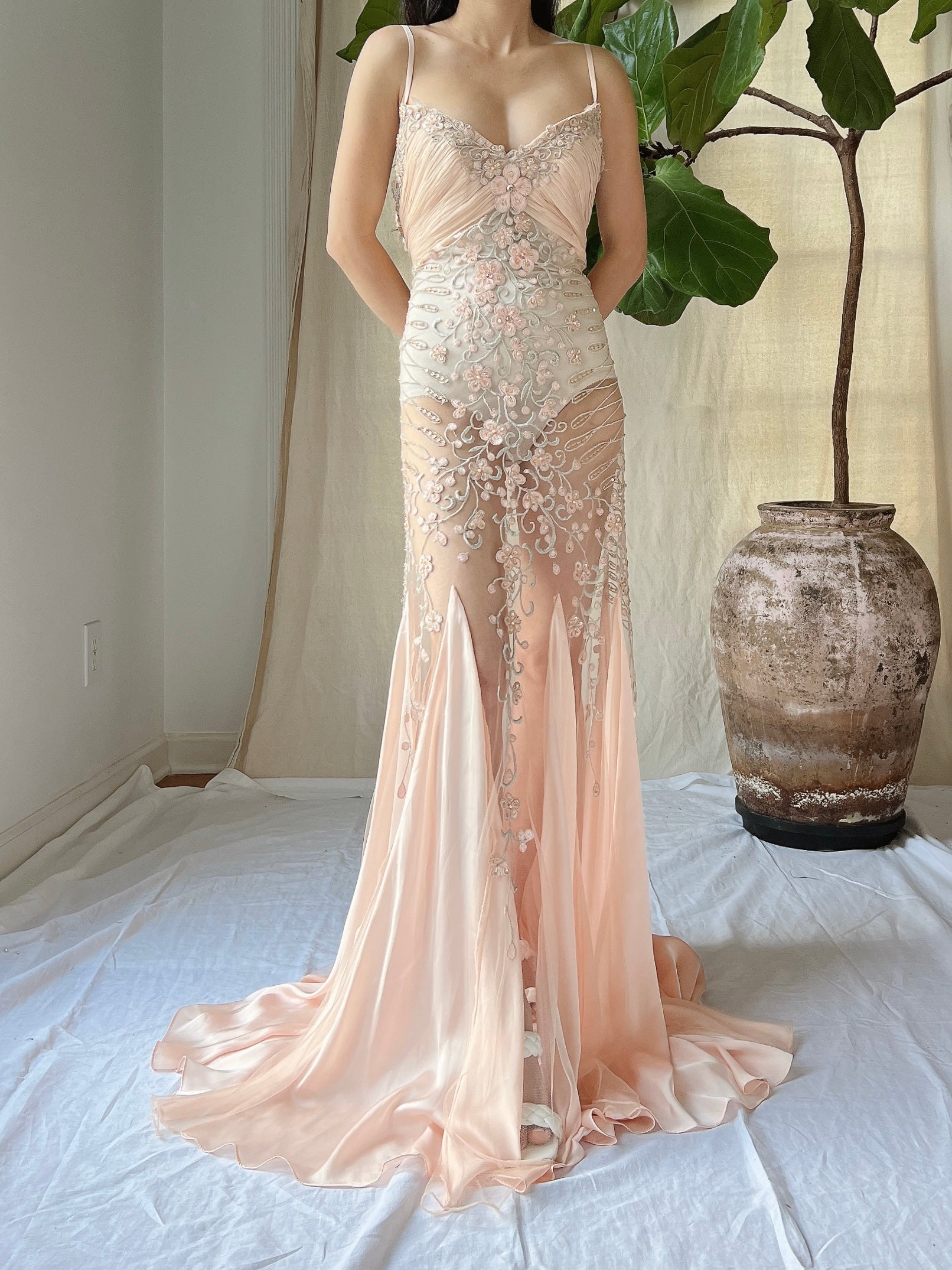 Vintage Sheer Embroidered Dress - M/L