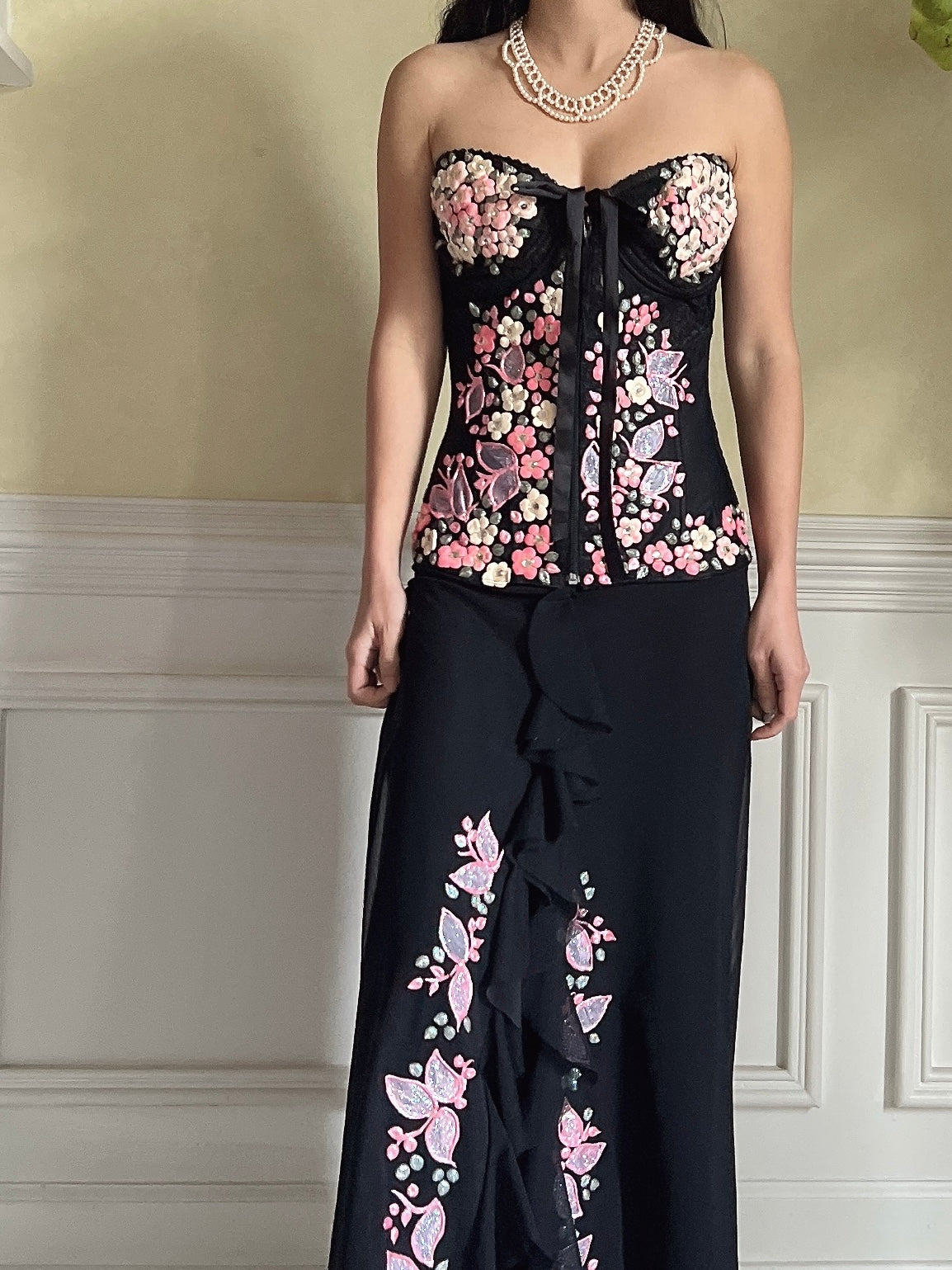 Vintage Painted Floral Dress - S-M