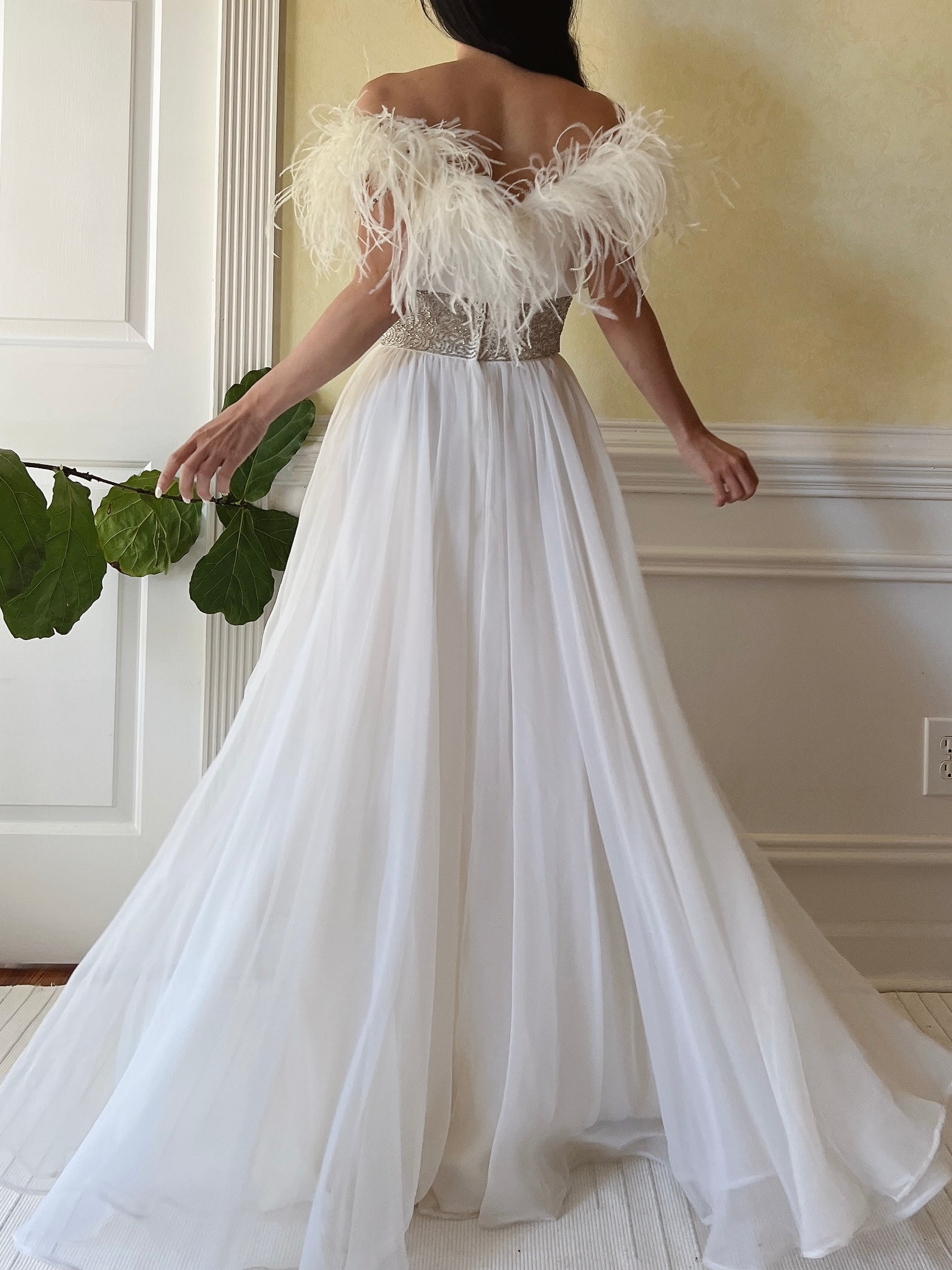 Vintage Feather Chiffon Dress - S