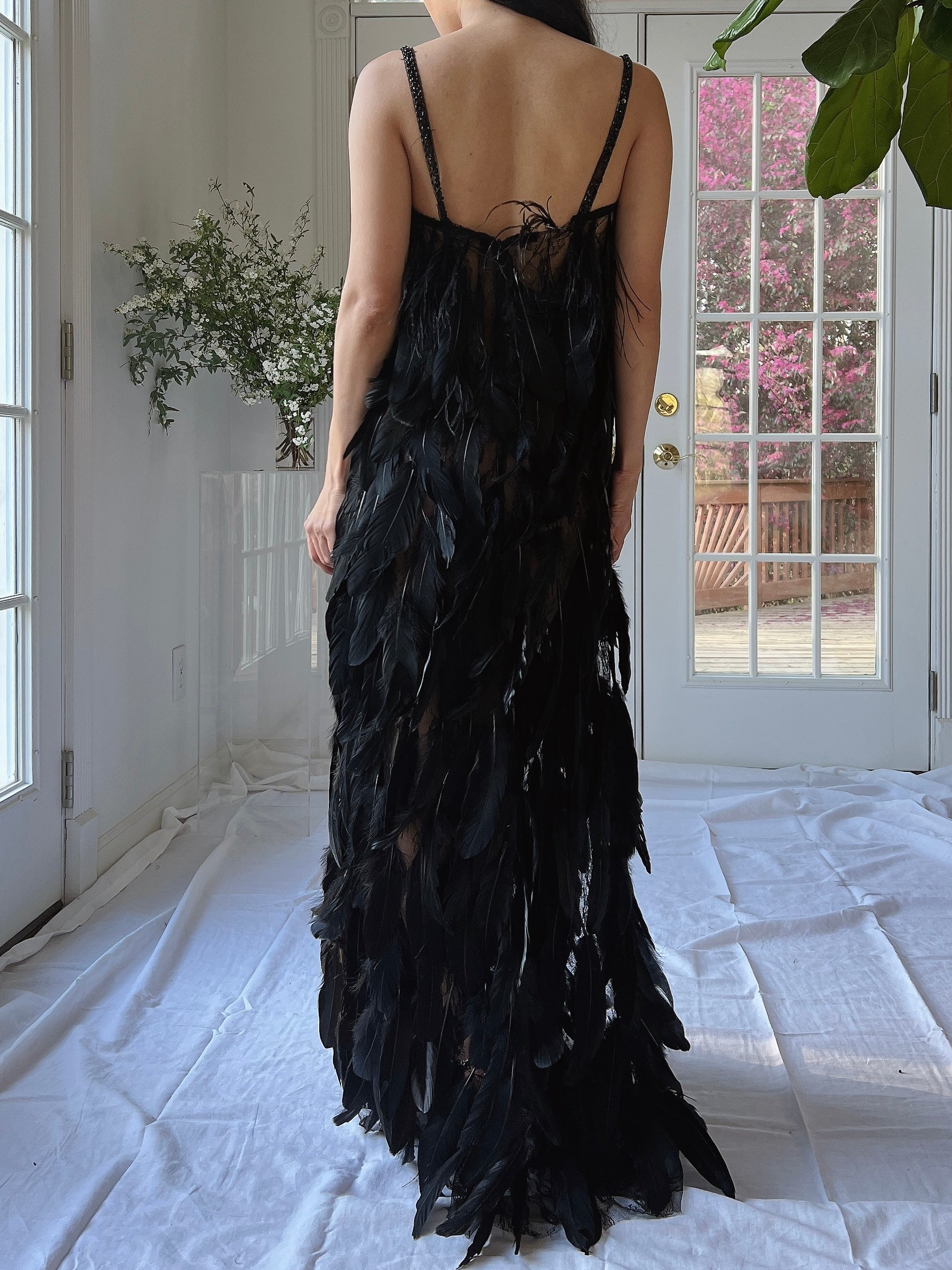 Vintage Feather and Lace Gown - S/M