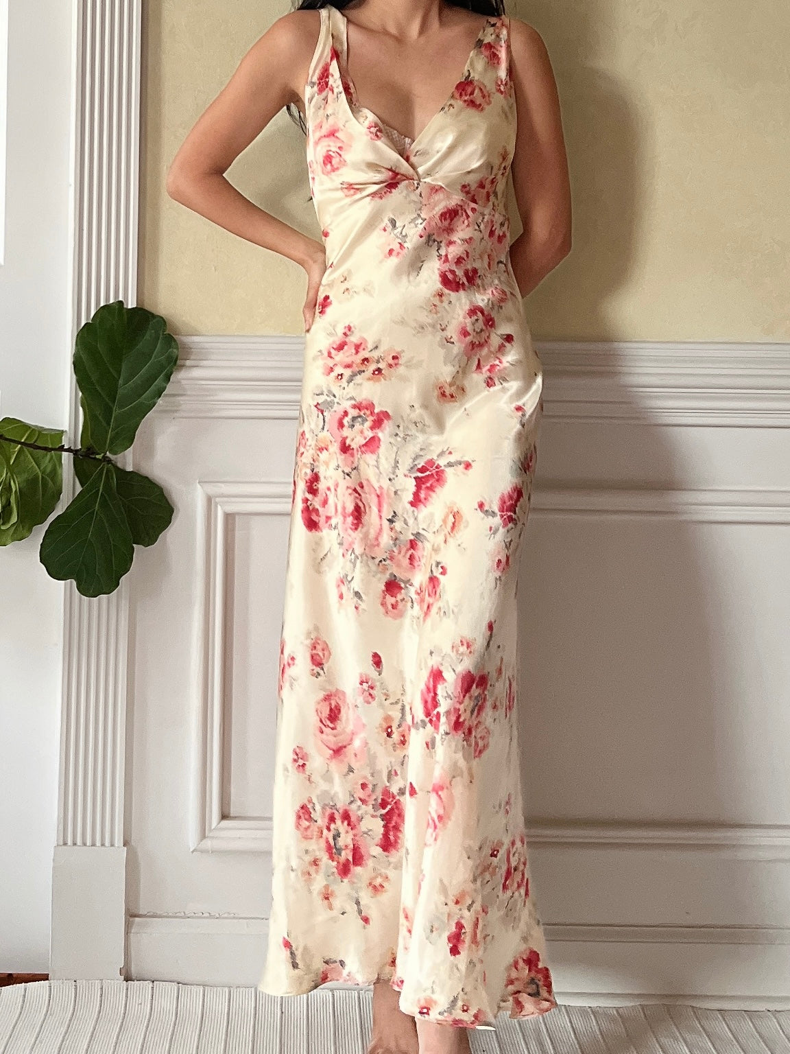 Vintage Oscar de la Renta Satin Floral Slip Dress - S/M