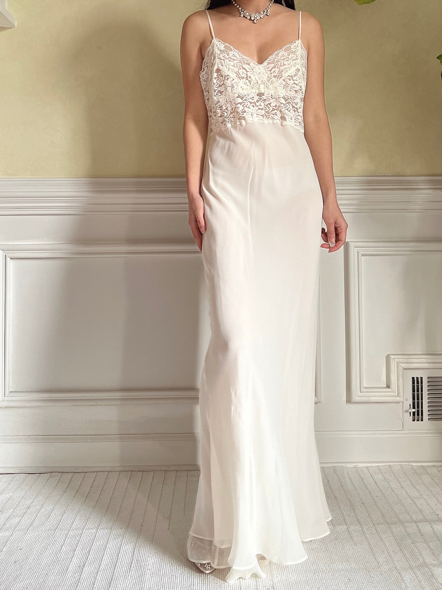 Vintage Silk and Lace Chiffon Slip Dress - S