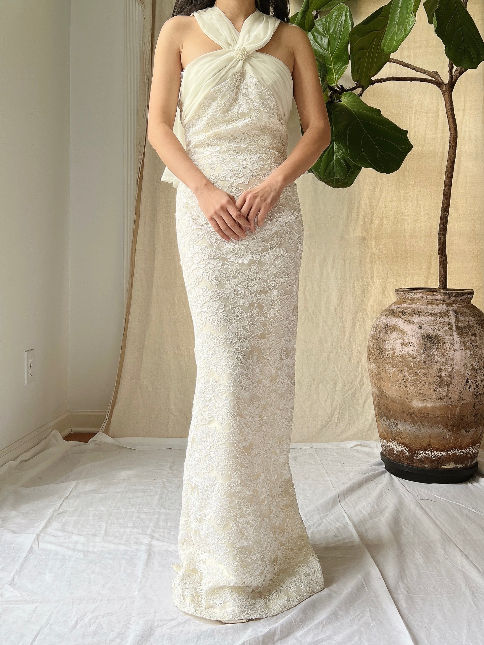 Vintage Alencon Column Gown - S