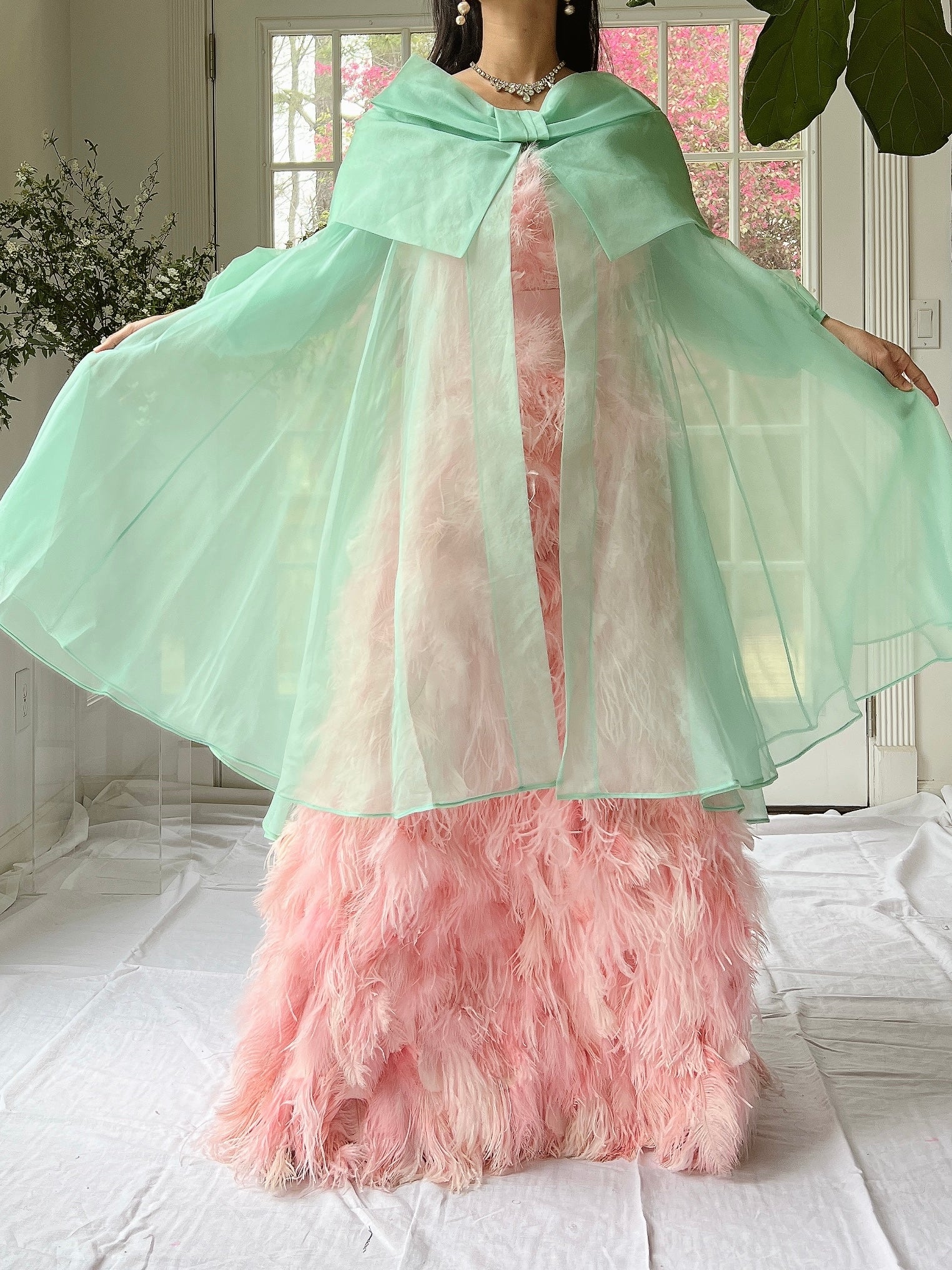 1960s Silk Chiffon Puff Sleeves Duster - OSFM