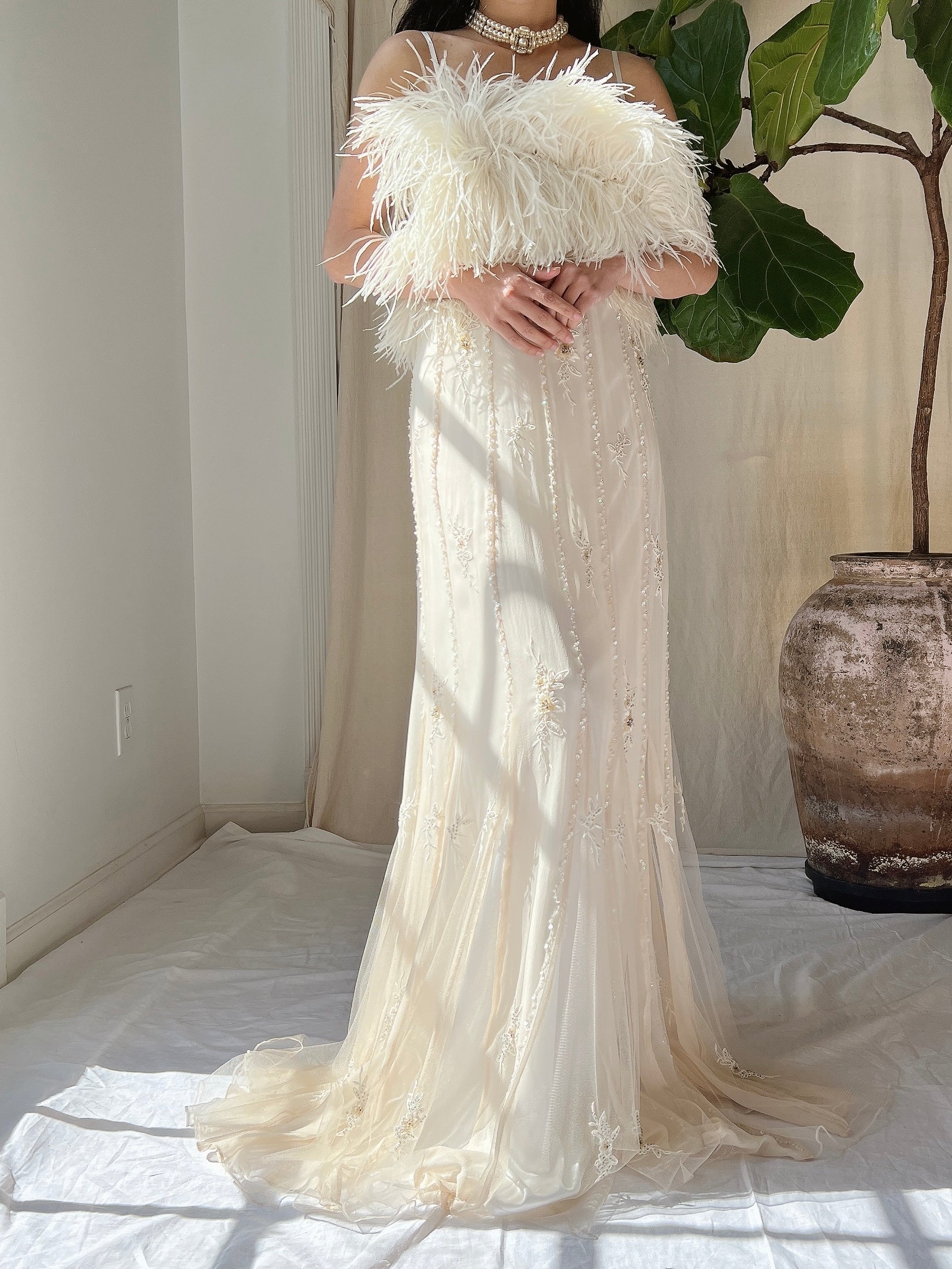 Vintage Silk Feather Dress - S/M