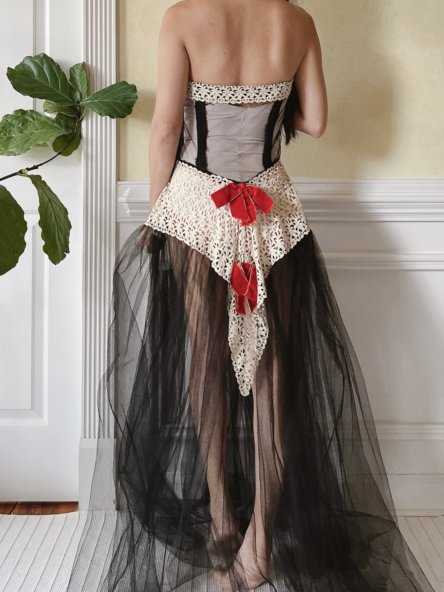 1950s Black Sheer Tulle Dress - S