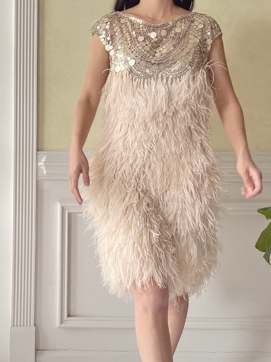Naeem Khan 2–Piece Feather Ensemble - S