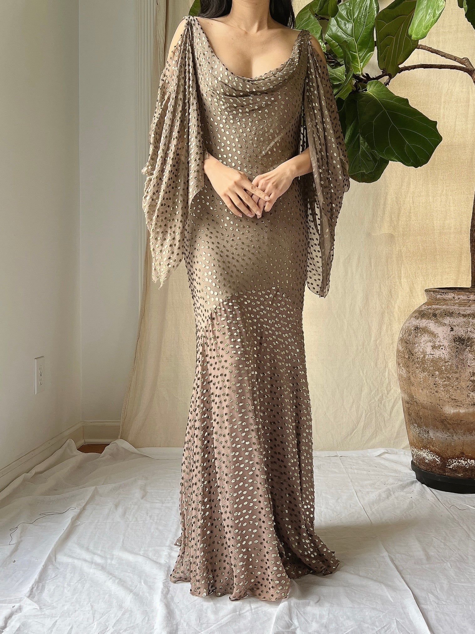 Vintage Cocoa Silk Bias Dress - S/M