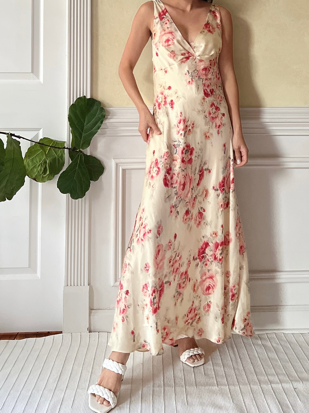 Vintage Oscar de la Renta Satin Floral Slip Dress - S/M