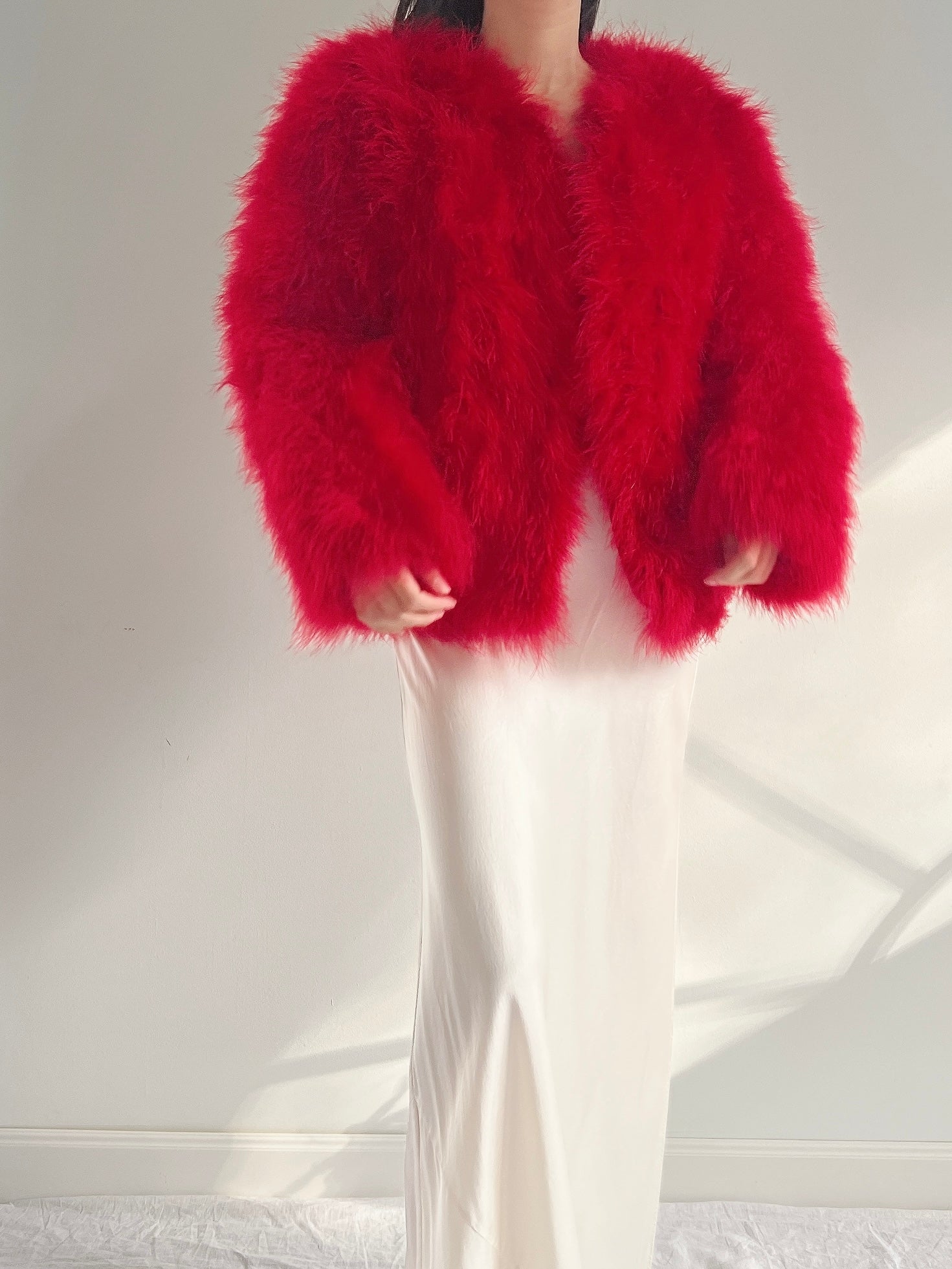Vintage Red Feather Jacket - S/M