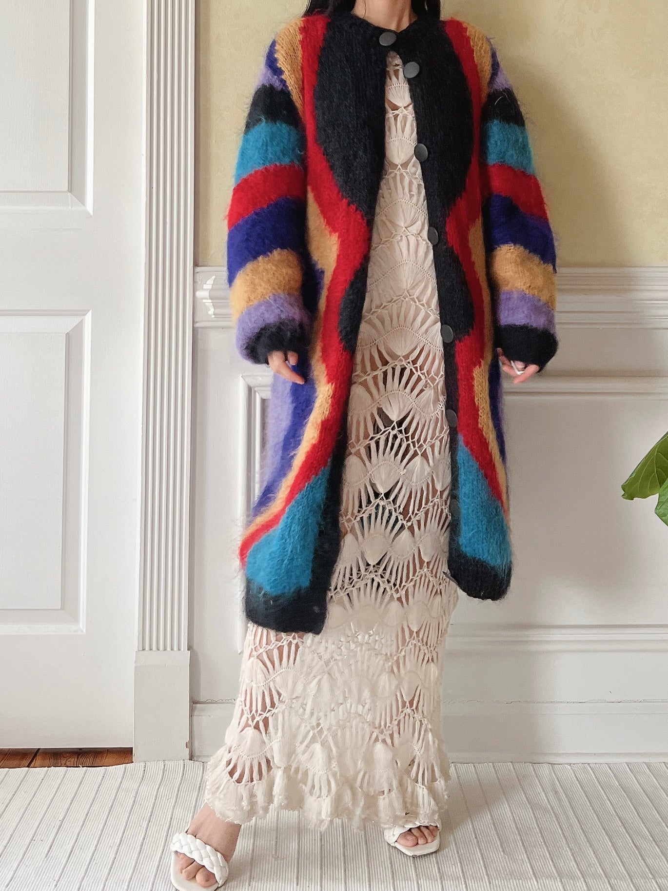 Vintage Mohair Abstract Color Duster - L