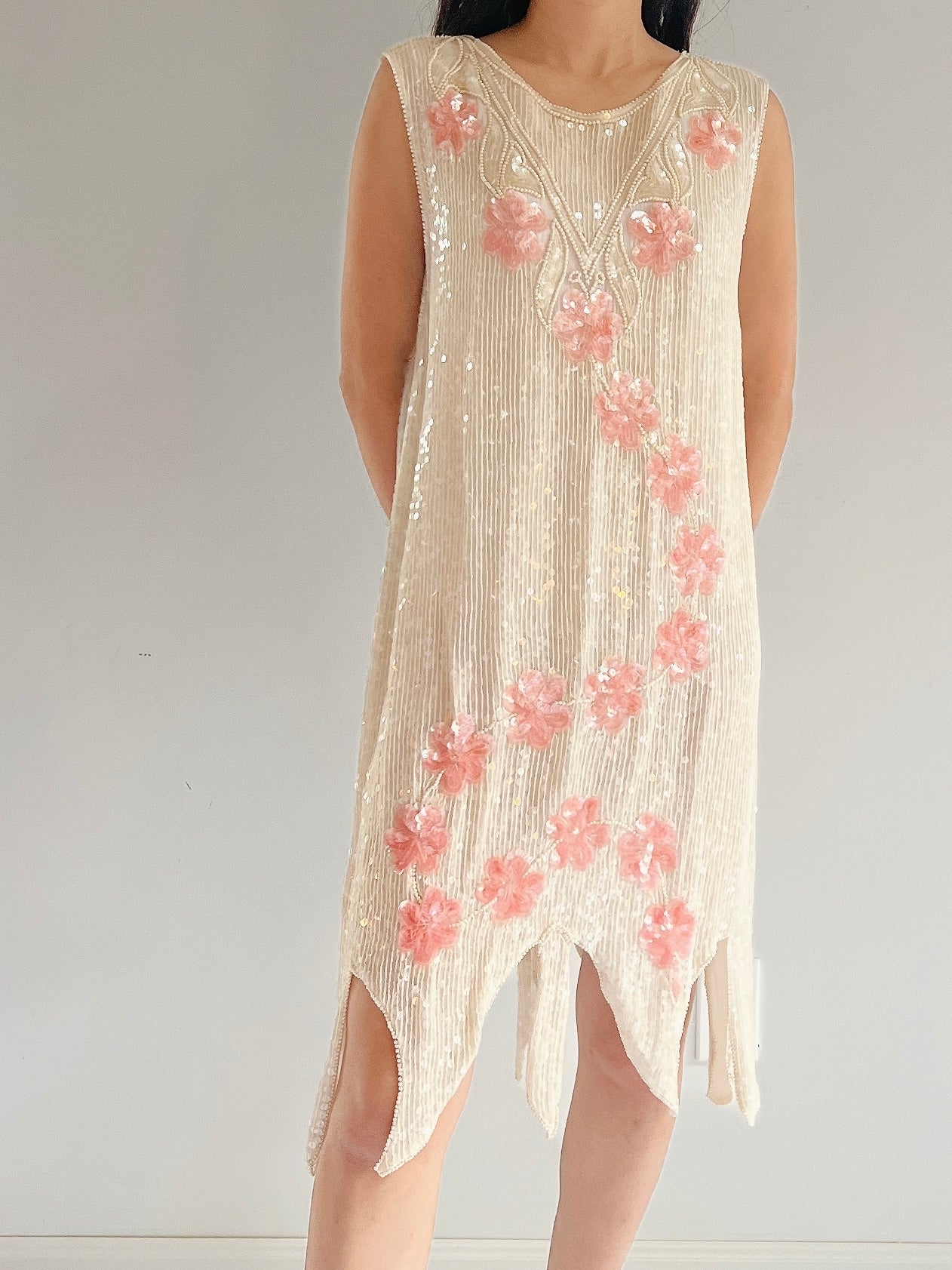 1980s Silk Sequins Dress - M